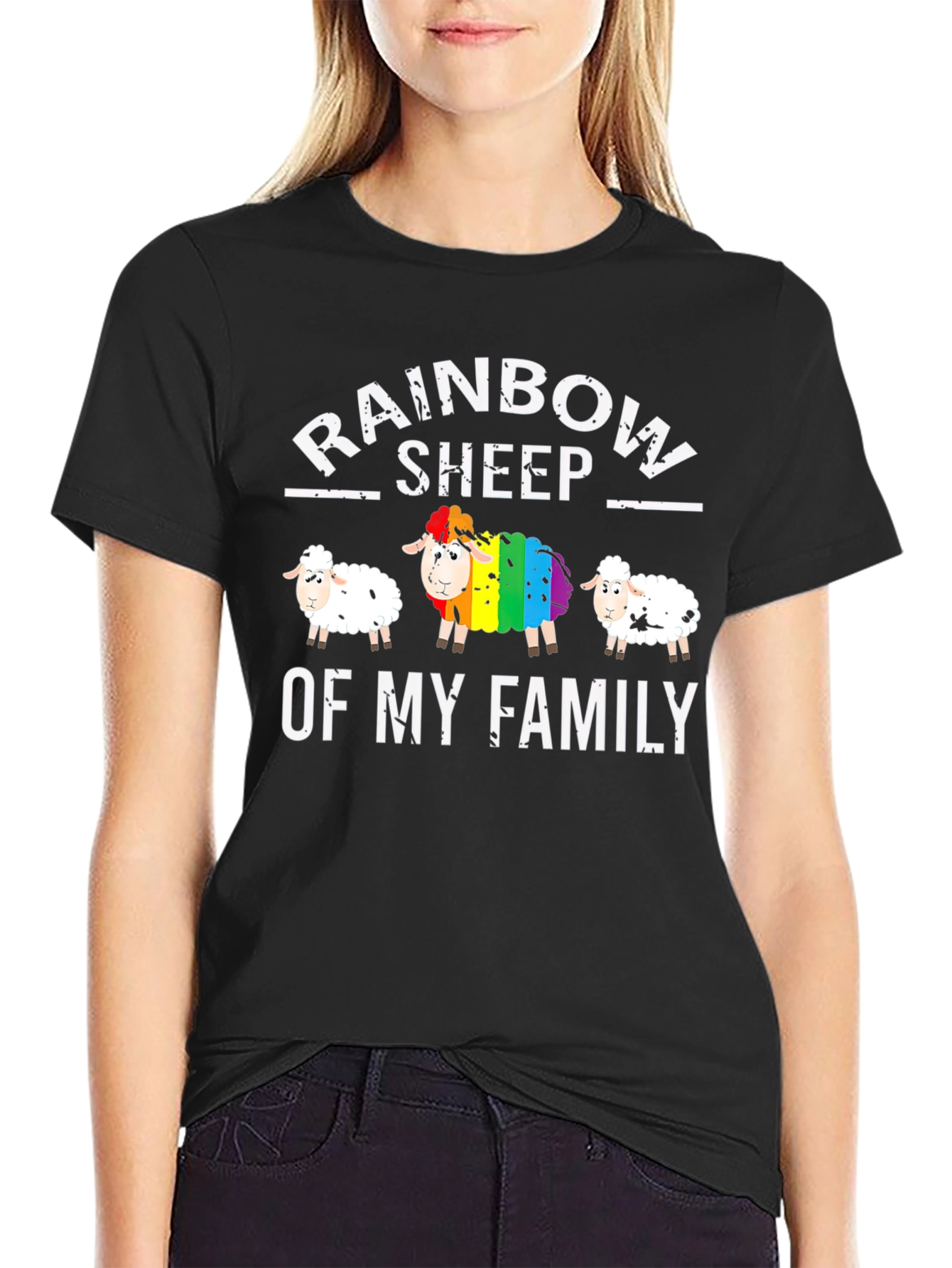 Black Rainbow Sheep Family T-Shirt, Pride LGBT Tee view 2
