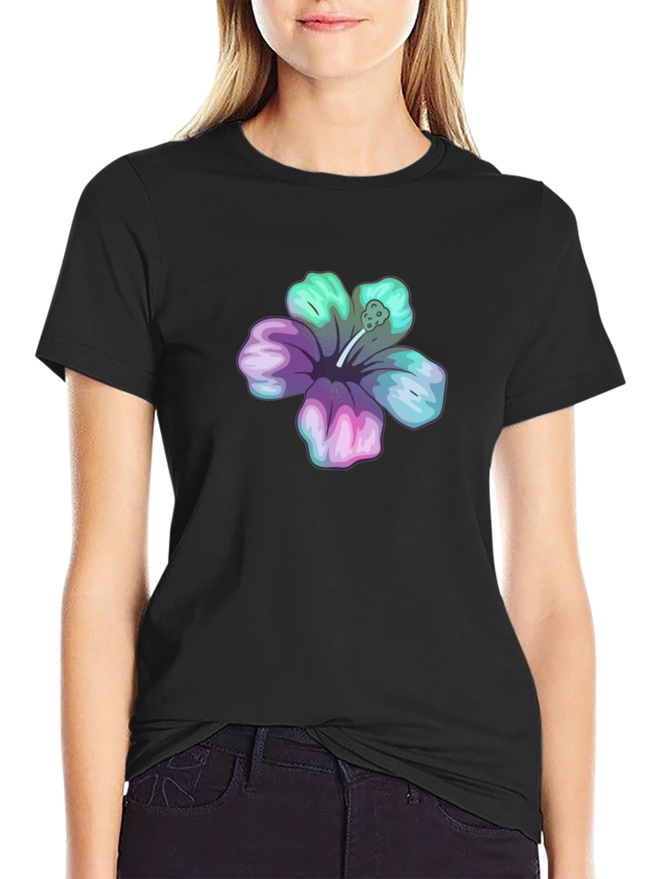 Black Hibiscus Flower Graphic Tee - Casual Comfort view 2