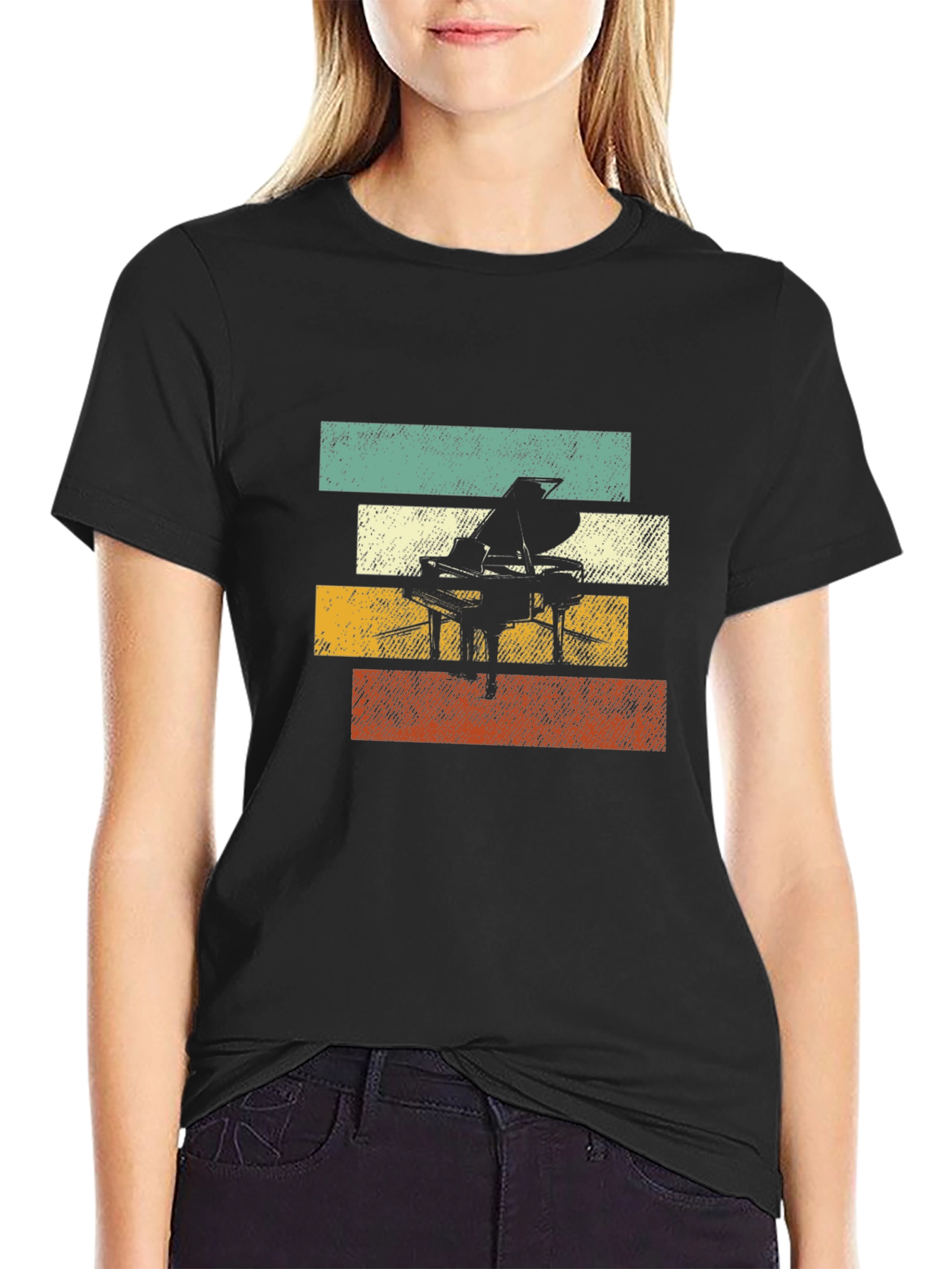 Black Retro Piano T-Shirt: Vintage Style Music Tee view 2