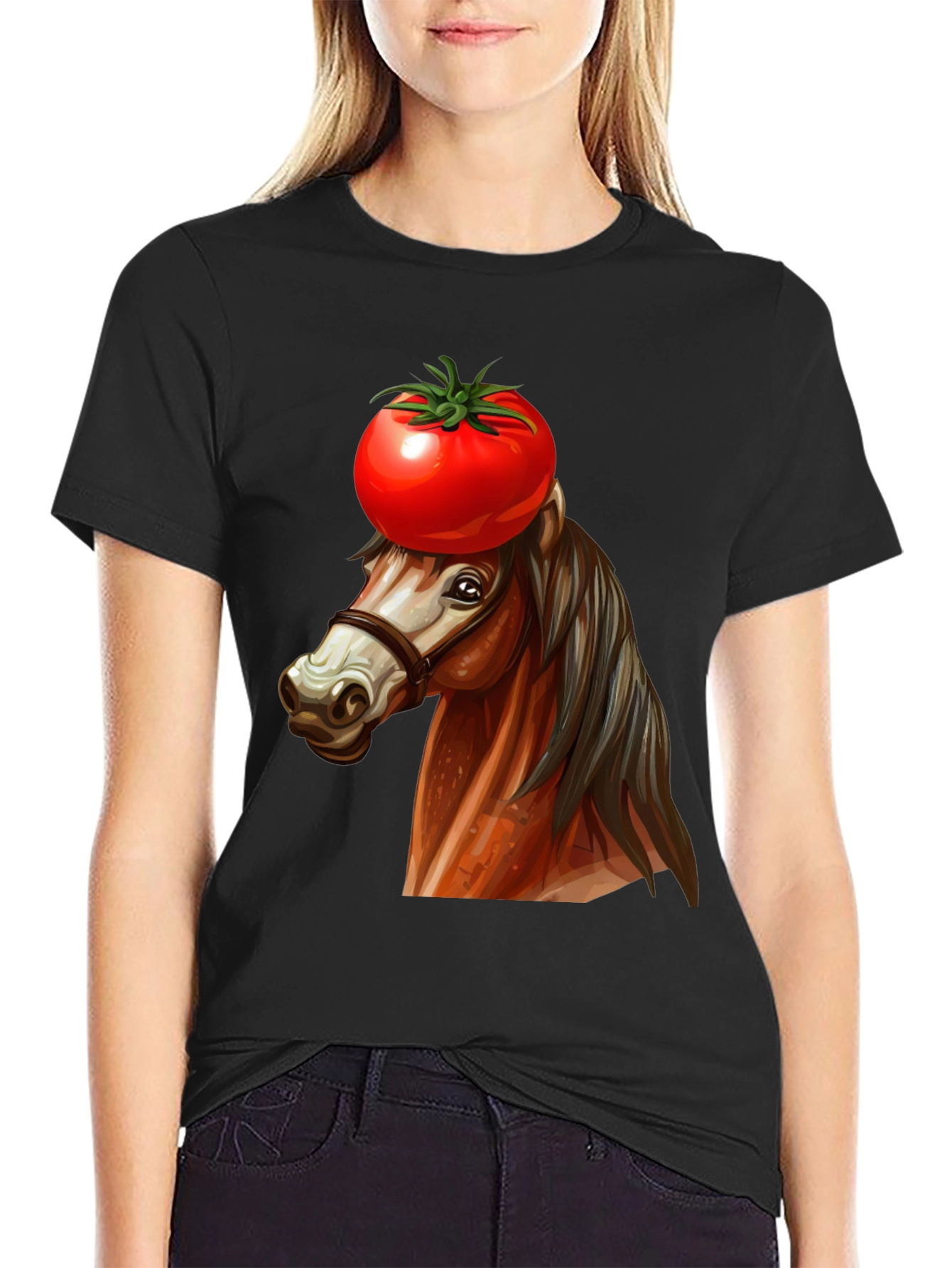 Black Tomato-Headed Horse Graphic Tee view 2