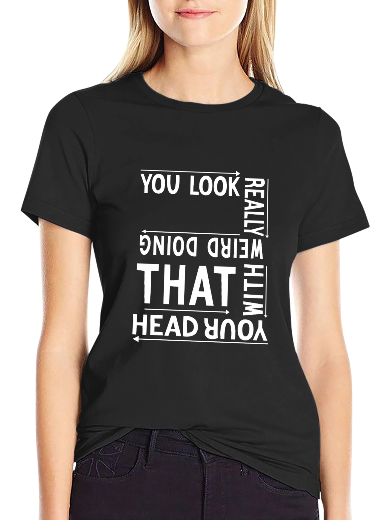 Black Humorous "You Look Weird" Black Graphic T-Shirt view 2