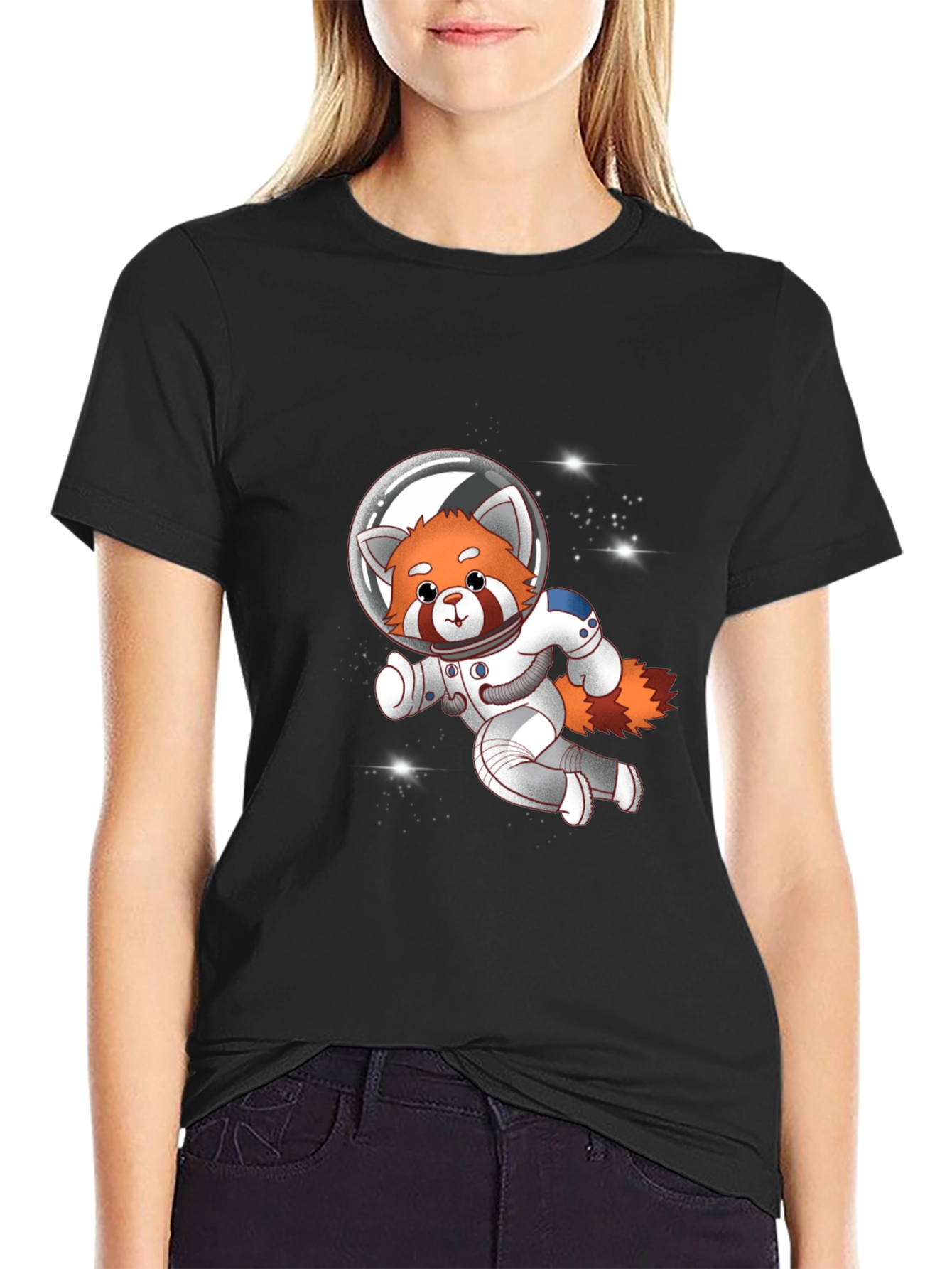 Black Red Panda Astronaut T-Shirt - Galaxy Explorer Tee view 2