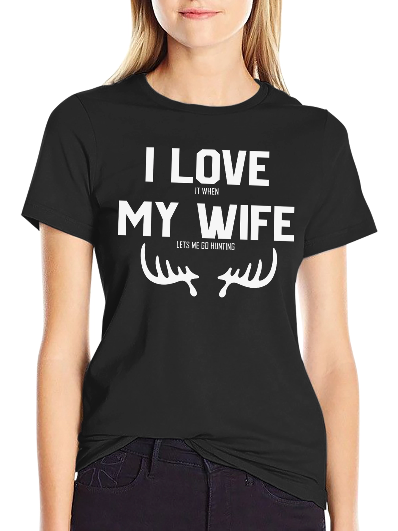 Black I Love My Wife Hunting T-Shirt - Funny Graphic Tee view 2