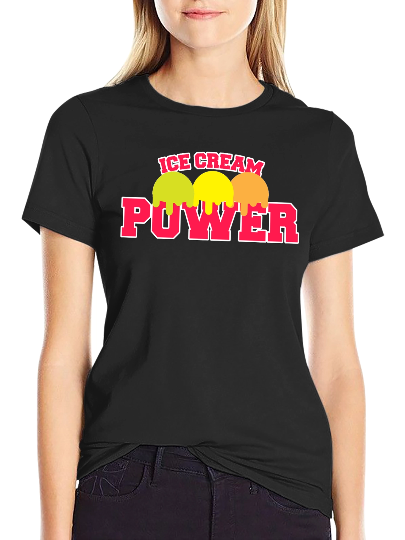 Black Ice Cream Power T-Shirt - Black Crew Neck Tee view 2