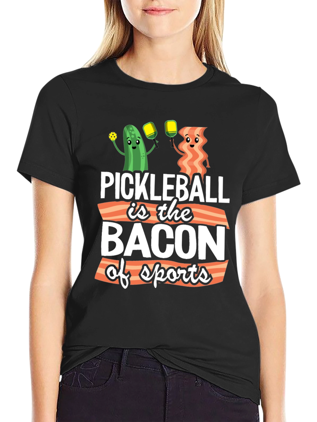 Black Pickleball is the Bacon of Sports T-Shirt view 2