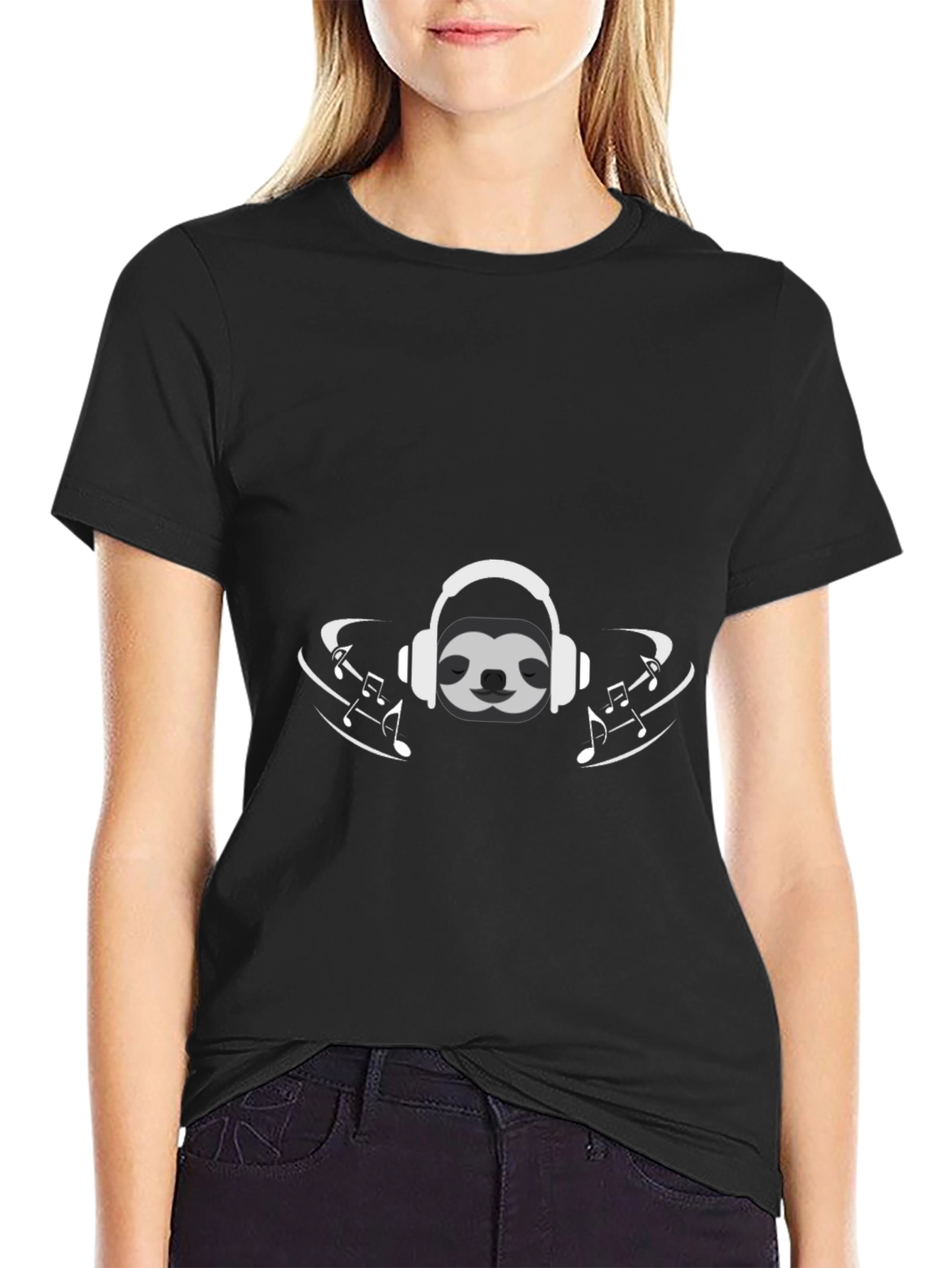 Black Sloth Music Lover Graphic Tee - Black T-Shirt view 2