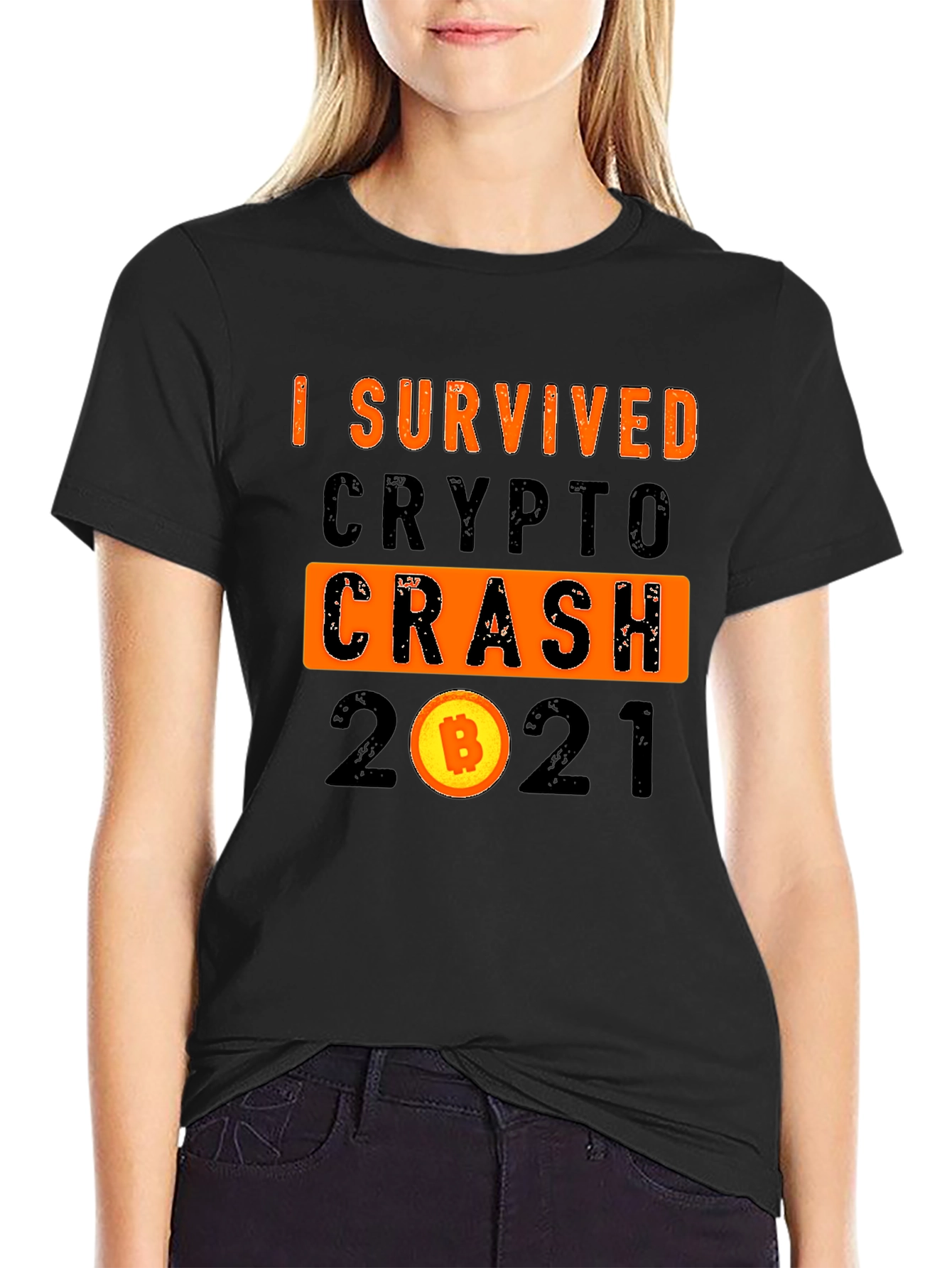 Black I Survived Crypto Crash 2021 T-Shirt view 2