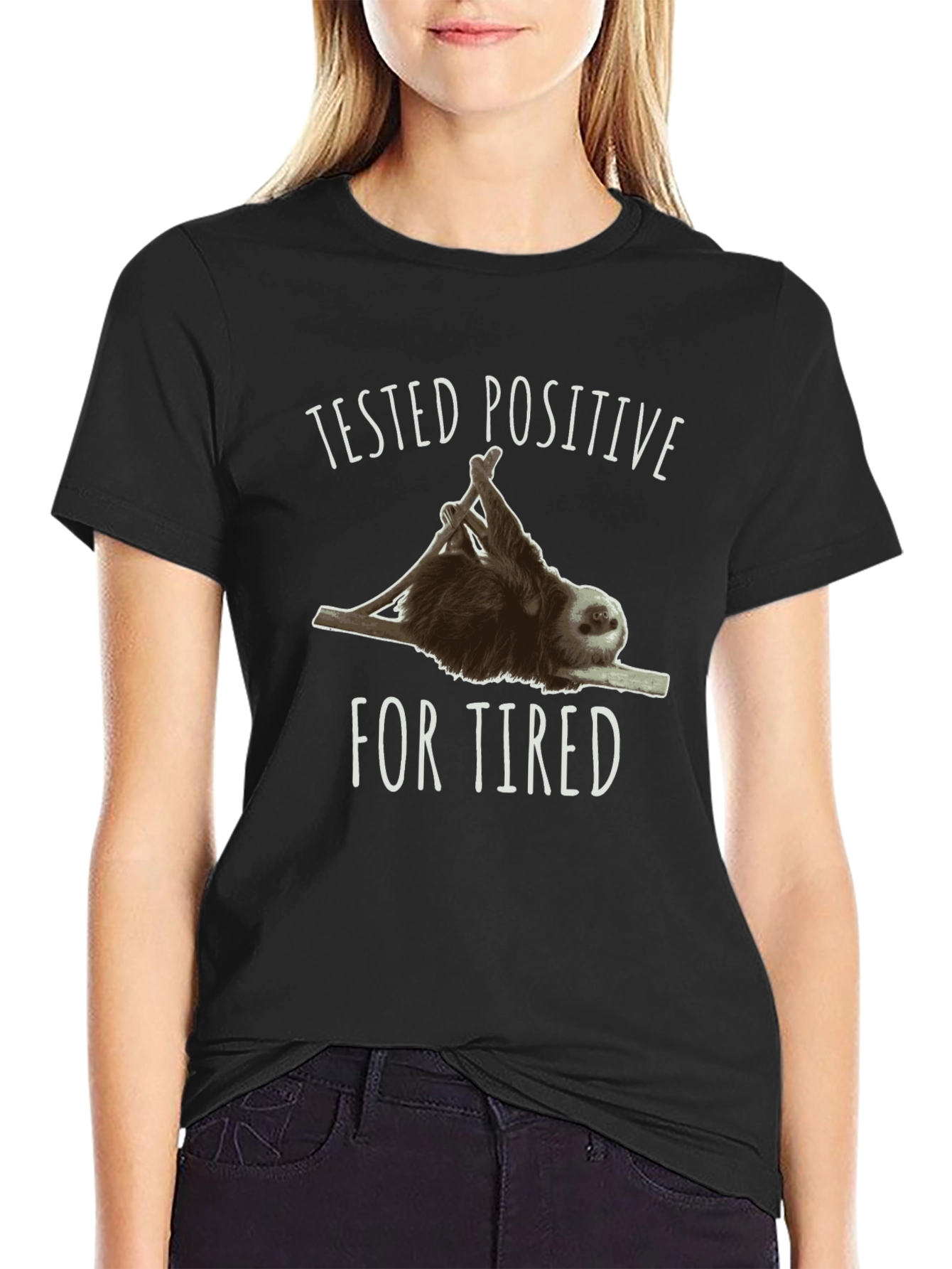 Black Tested Positive for Tired Sloth T-Shirt view 2
