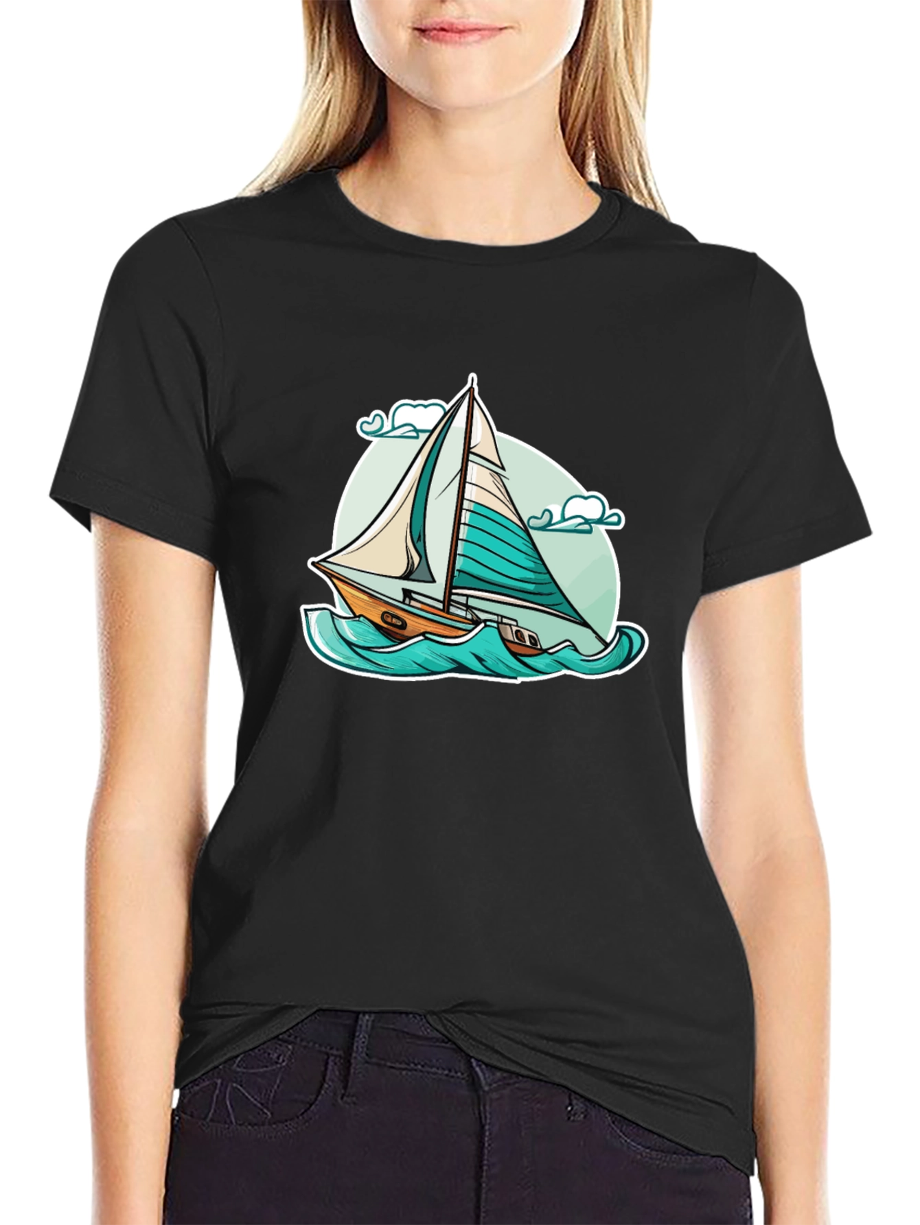 Black Sailboat Graphic T-Shirt - Black view 2