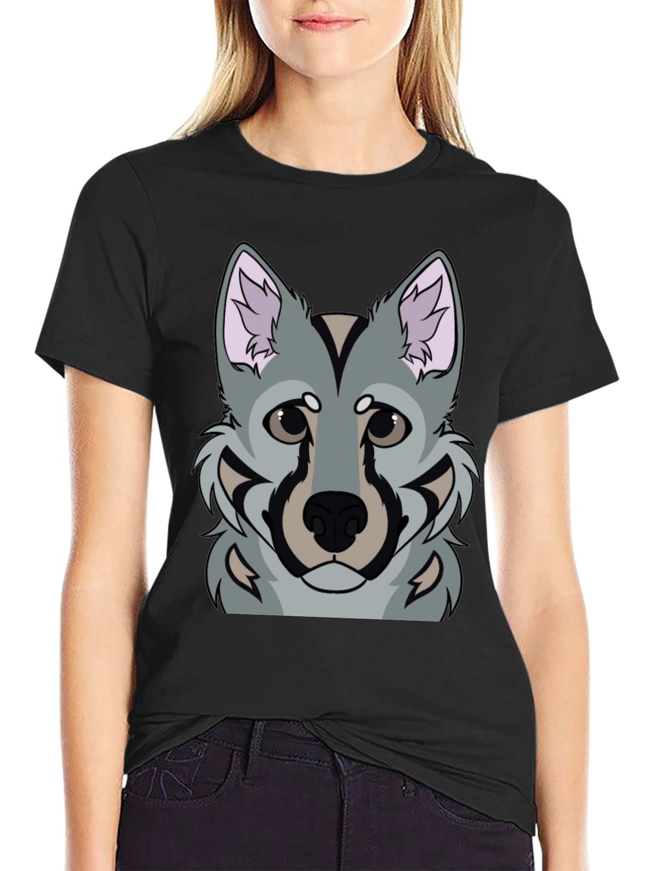 Black Wolf Graphic Print Black T-Shirt view 2