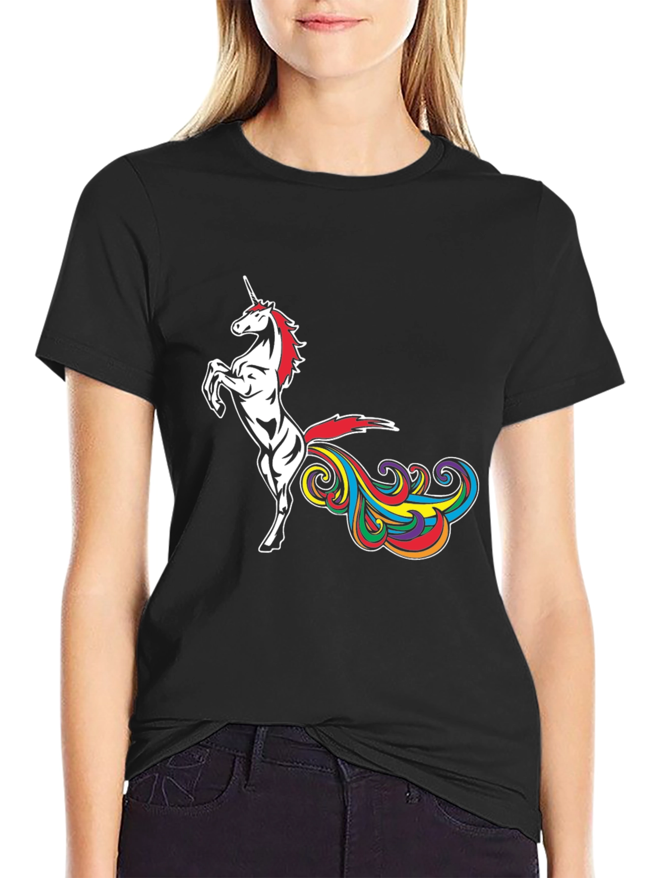 Black Unicorn Rainbow Funny Tee view 2