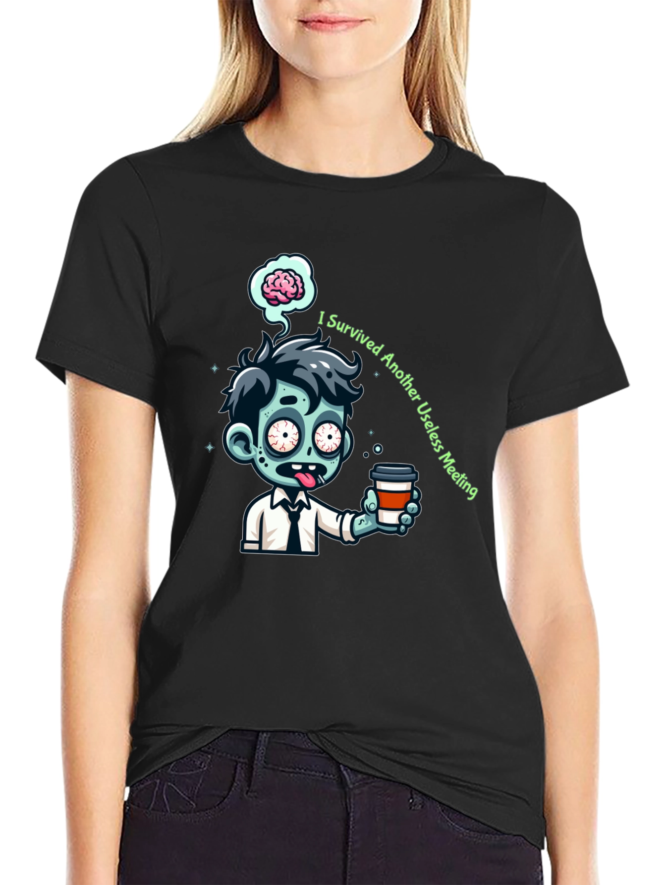 Black I Survived Another Useless Meeting Zombie T-Shirt view 2