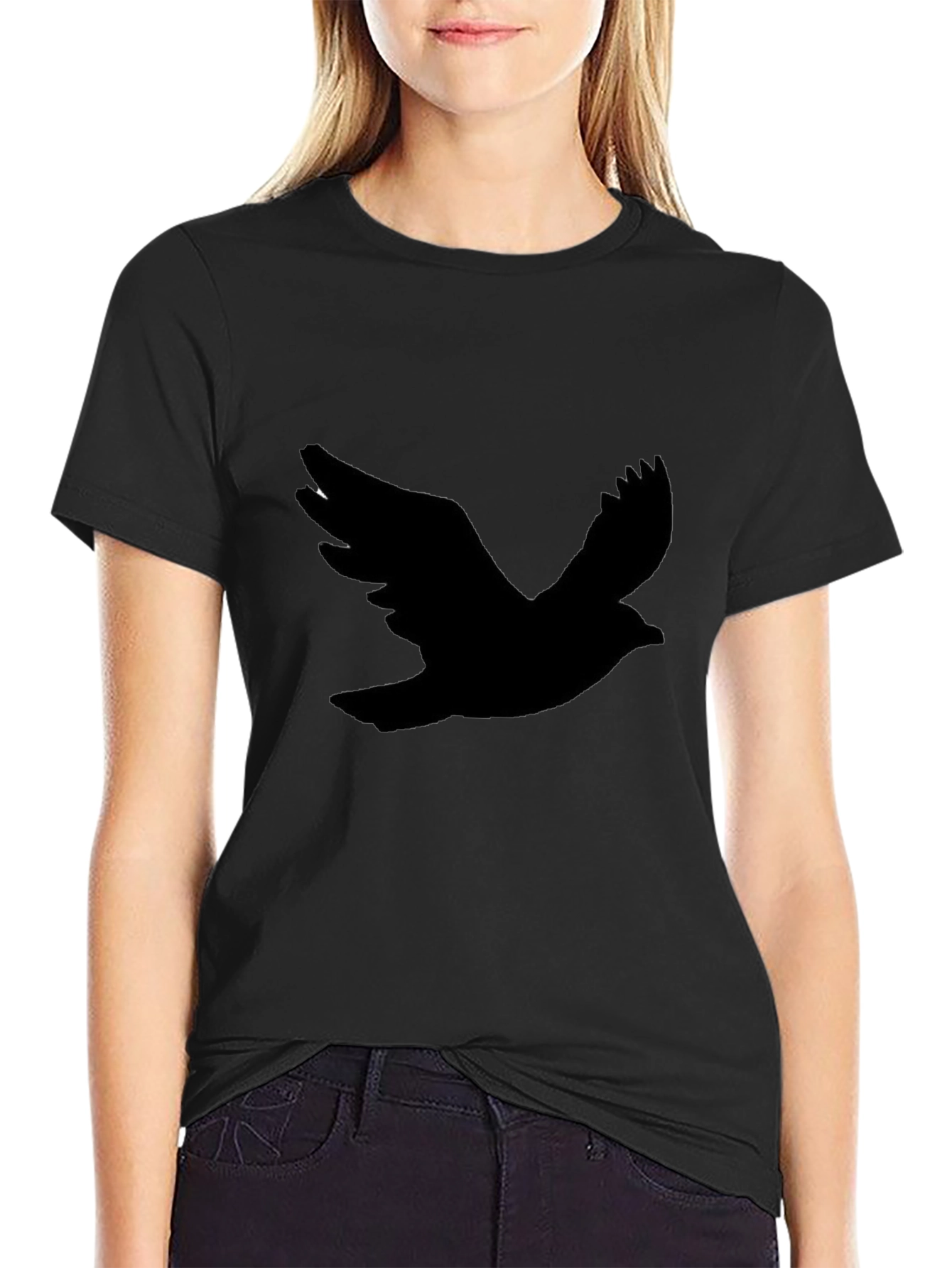 Black Men's Black T-Shirt with Bird Silhouette view 2