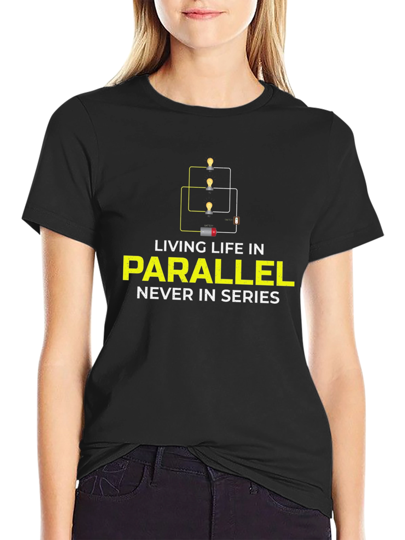 Black Parallel Life Graphic Tee - Electrical Circuit Humor view 2