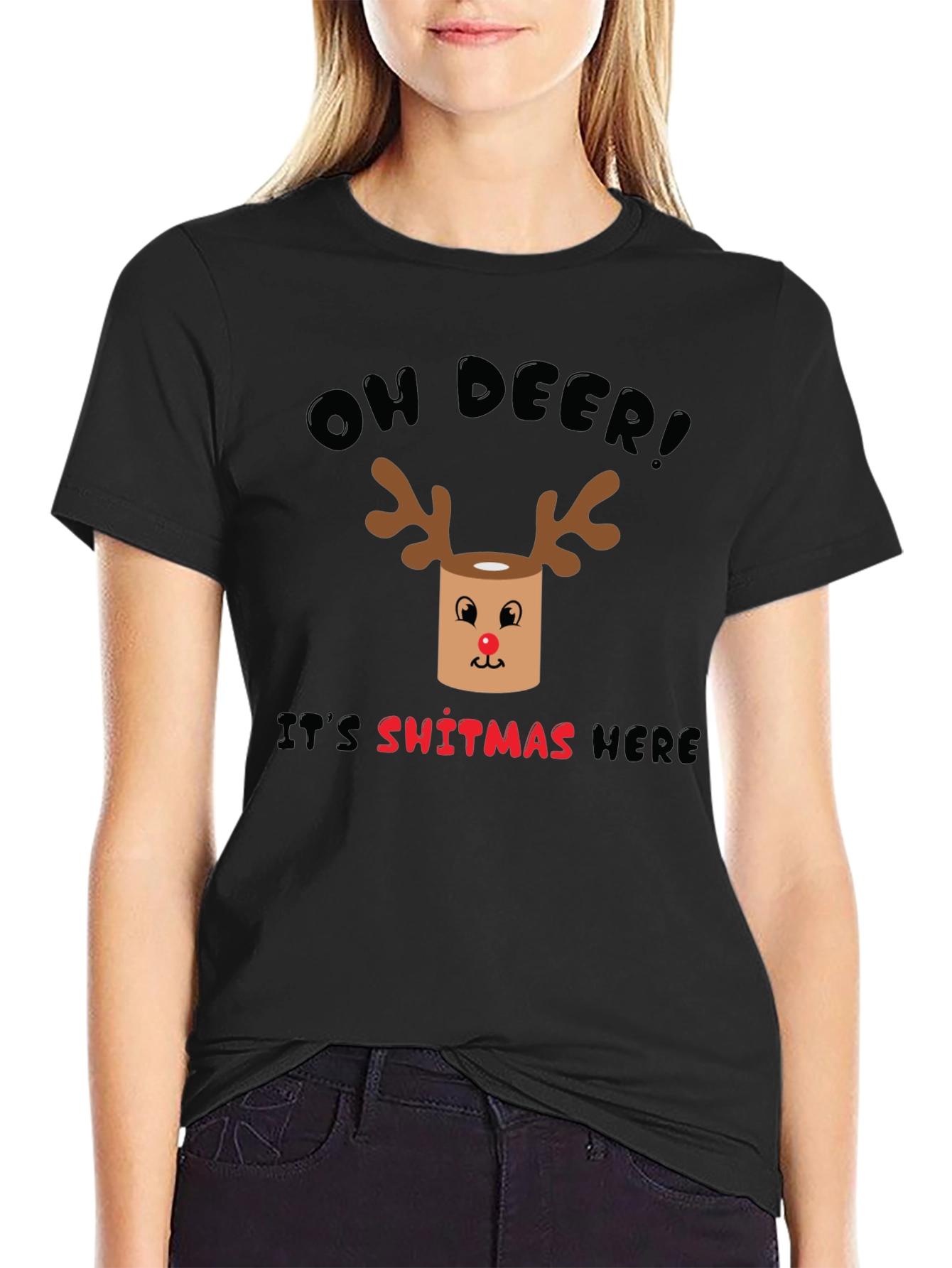 Black Oh Deer! It's Sh*tmas Here Funny Christmas T-Shirt view 2