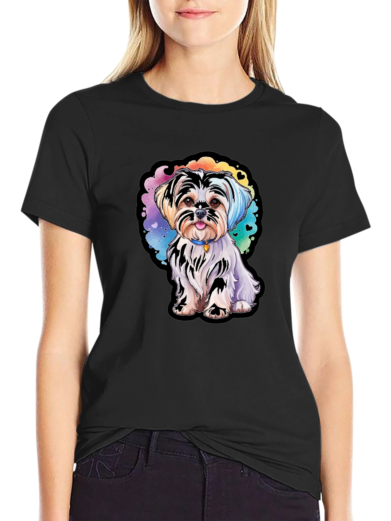 Black Cute Dog Graphic Tee - Stylish Unisex T-Shirt view 2