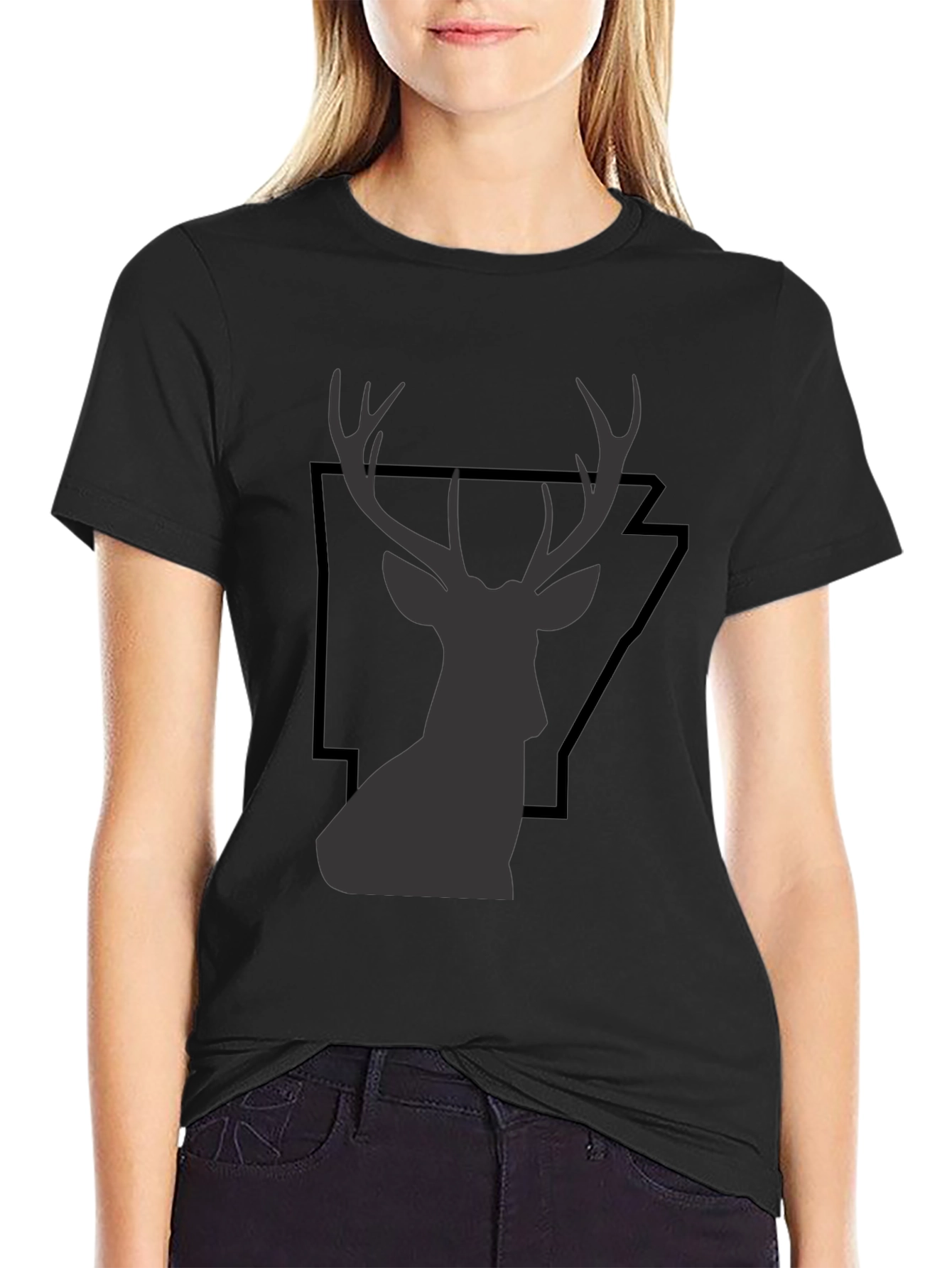 Black Deer Graphic Tee - Black Cotton T-Shirt view 2