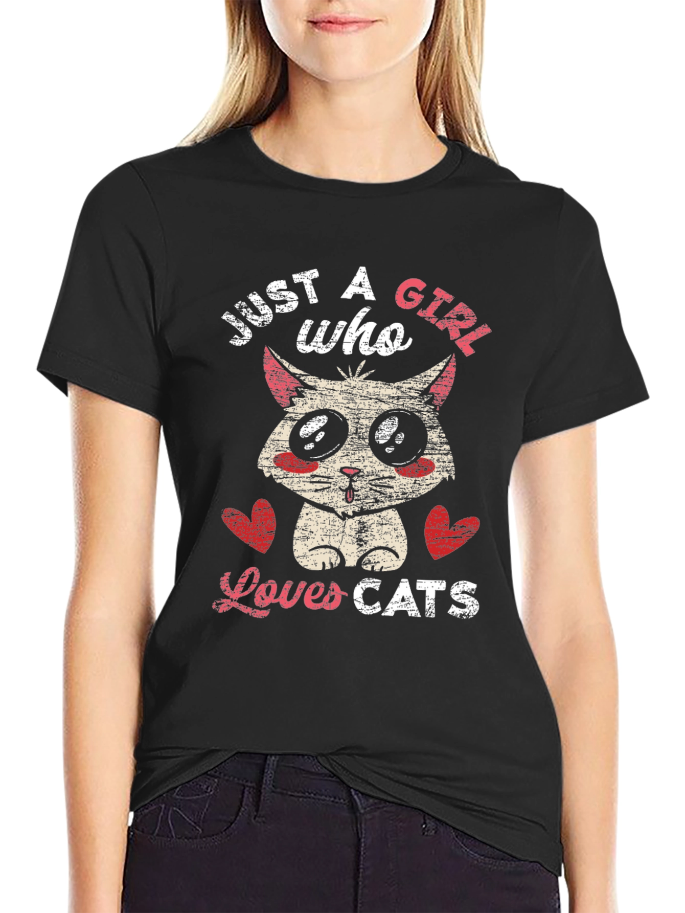 Black Just a Girl Who Loves Cats T-Shirt view 2