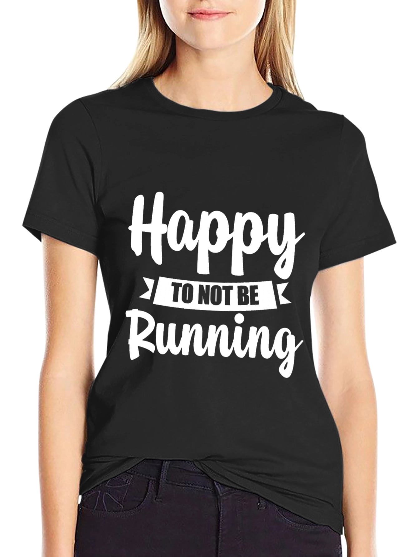 Black Funny Runner's T-Shirt - Happy To Not Be Running view 2