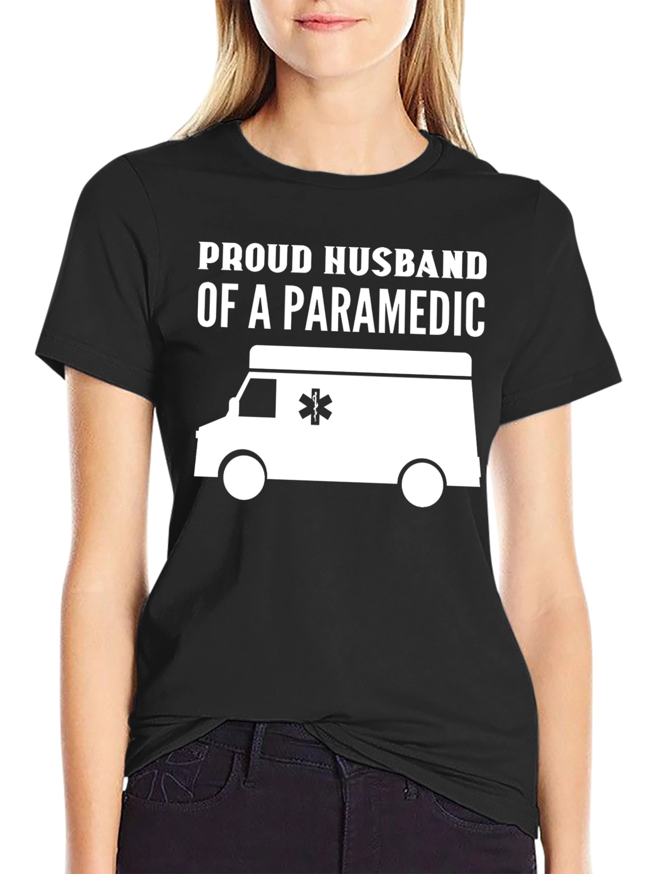 Black Proud Husband of a Paramedic T-Shirt view 2