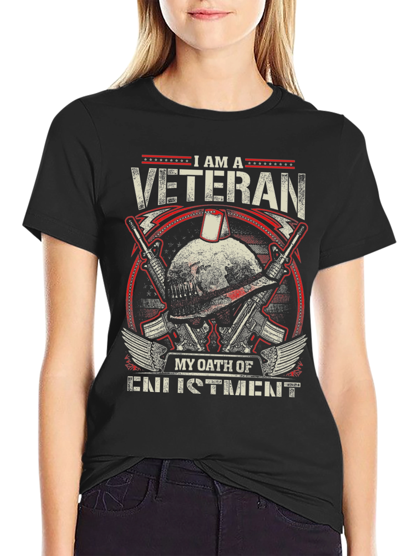 Black I am a Veteran T-Shirt - Military Oath Design view 2