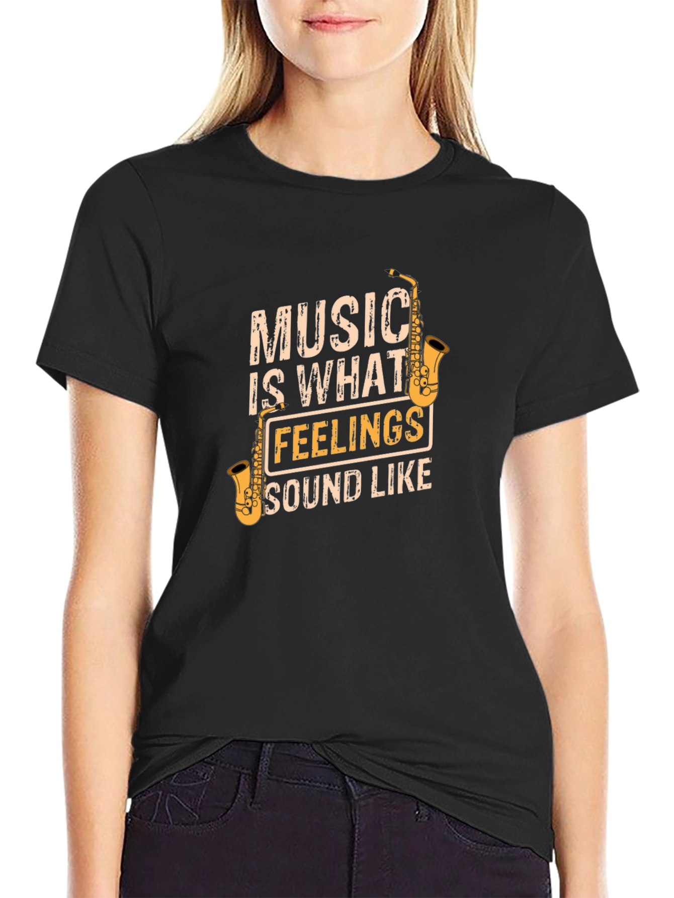 Black Music is What Feelings Sound Like Black T-Shirt view 2