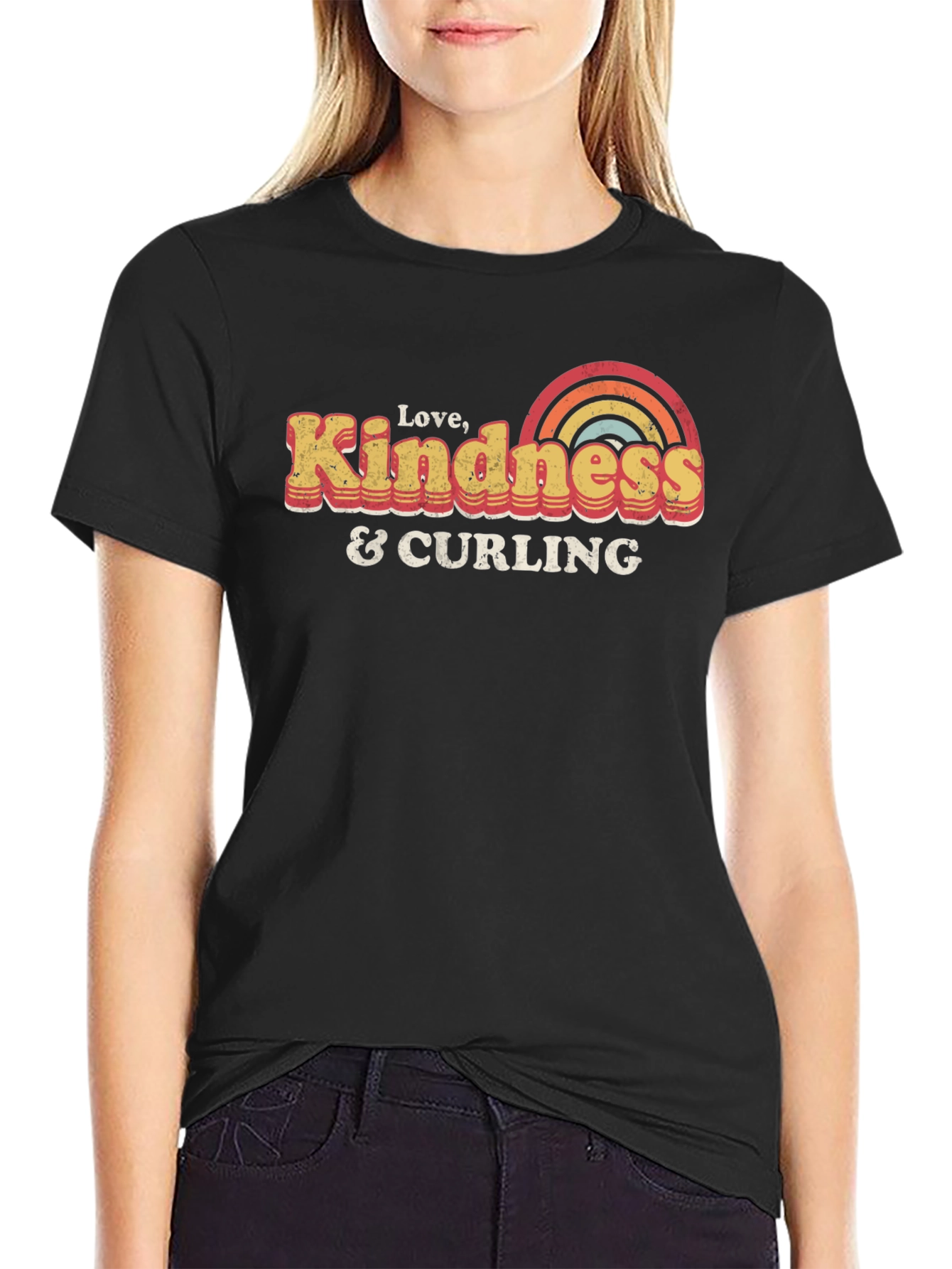 Black Love Kindness Curling T-Shirt Retro Design view 2