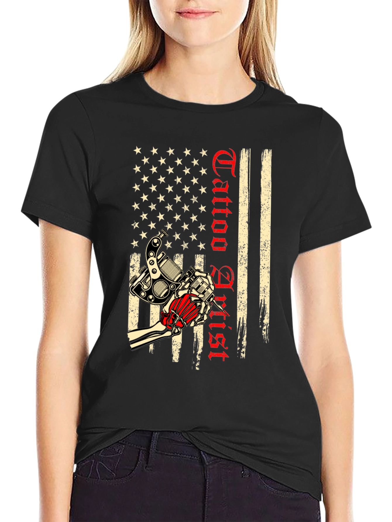 Black Tattoo Artist USA Flag Graphic T-Shirt view 2