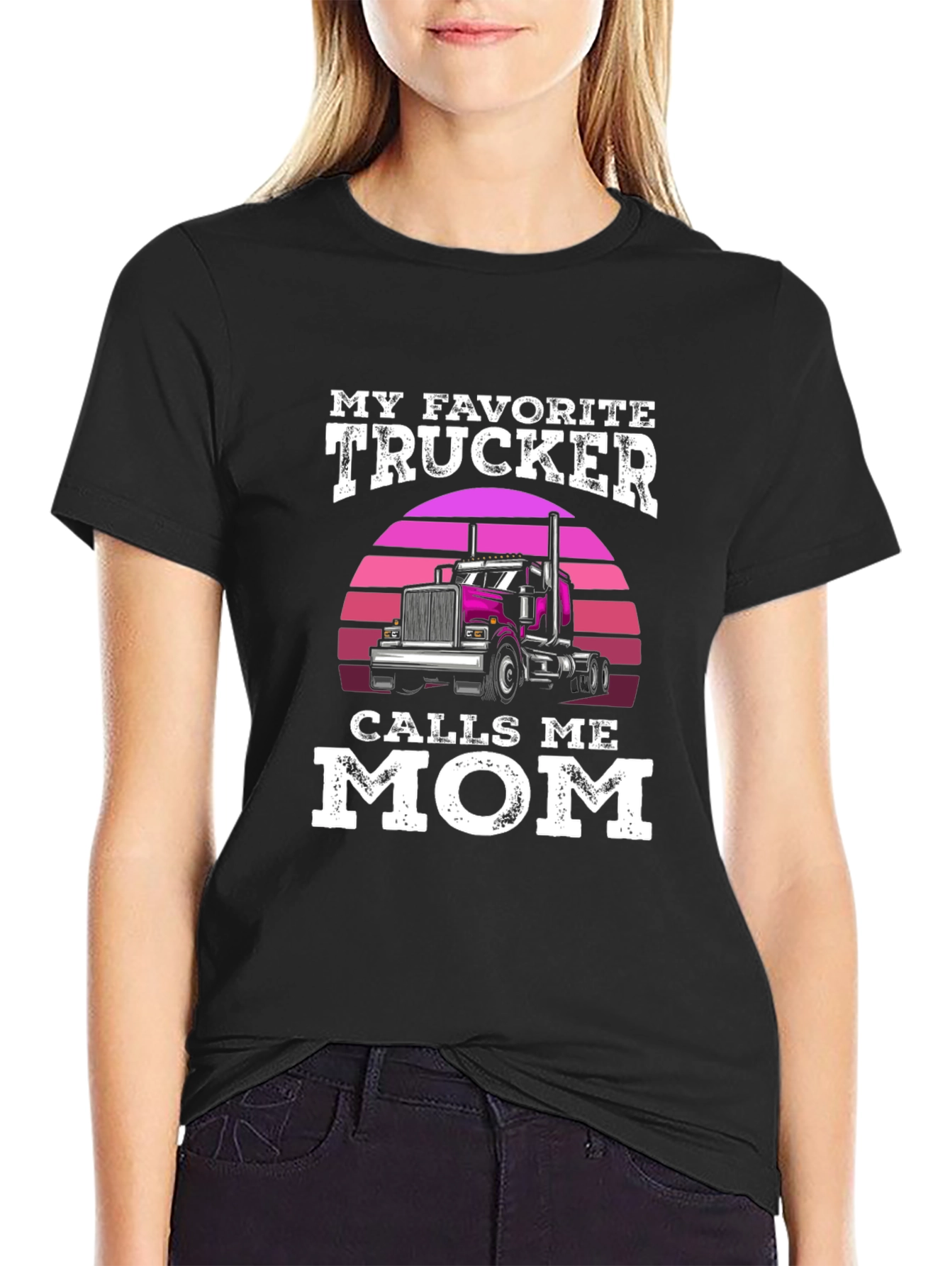 Black My Favorite Trucker Calls Me Mom T-Shirt view 2