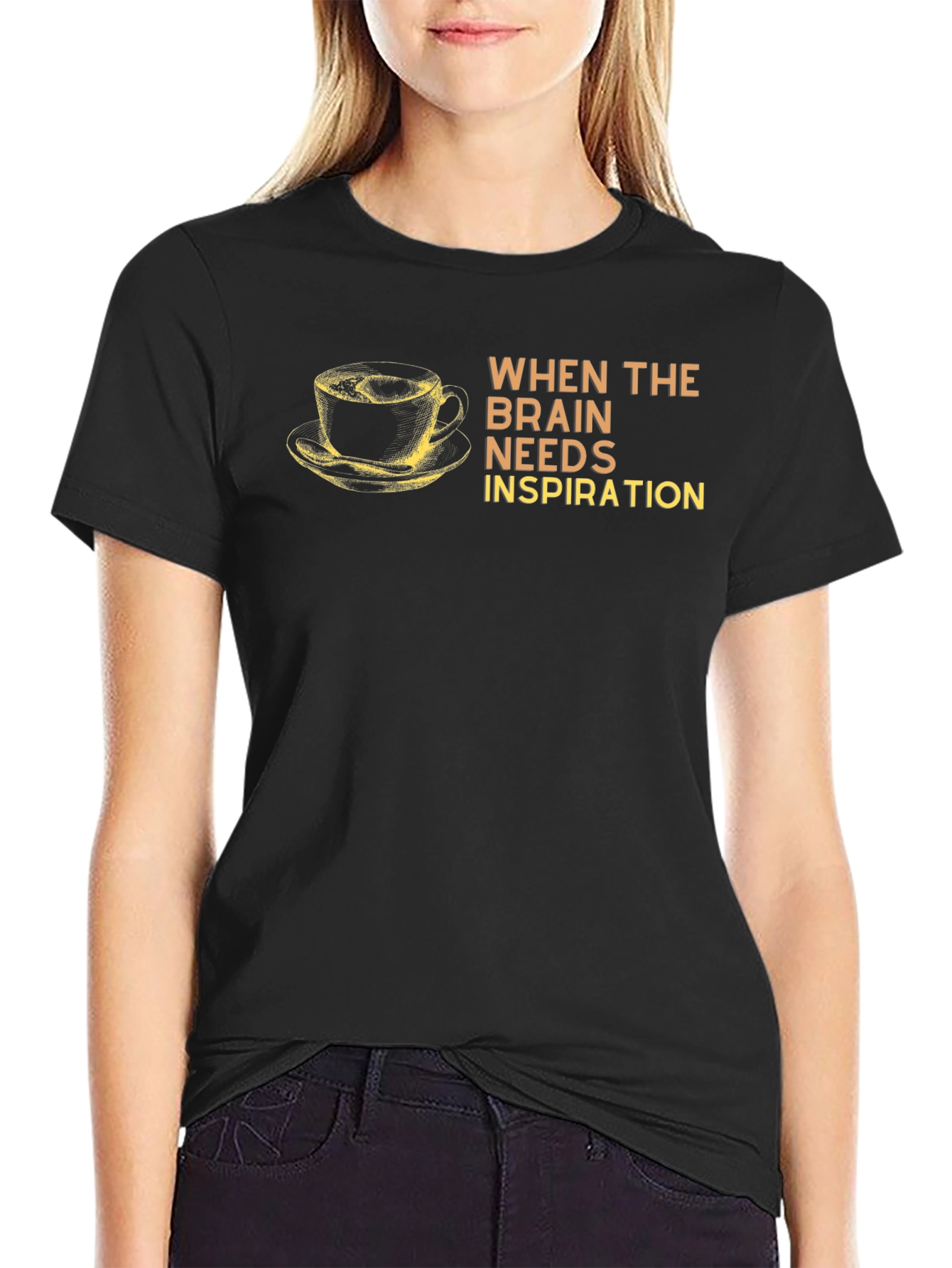 Black Brain Needs Inspiration Coffee T-Shirt view 2