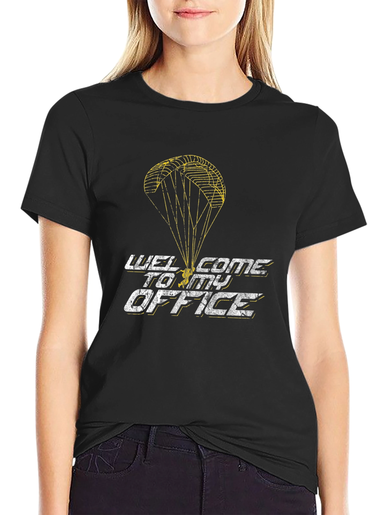 Black Welcome to My Office Skydiving T-Shirt view 2