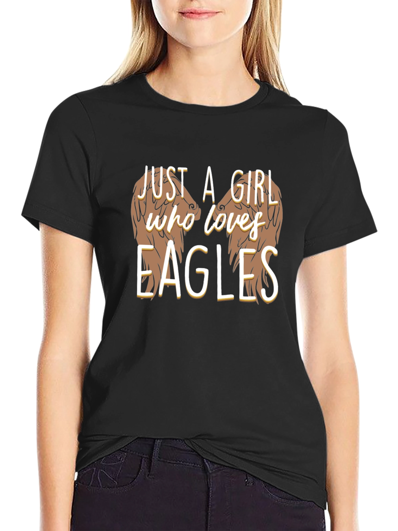 Black Just A Girl Who Loves Eagles Graphic Tee view 2