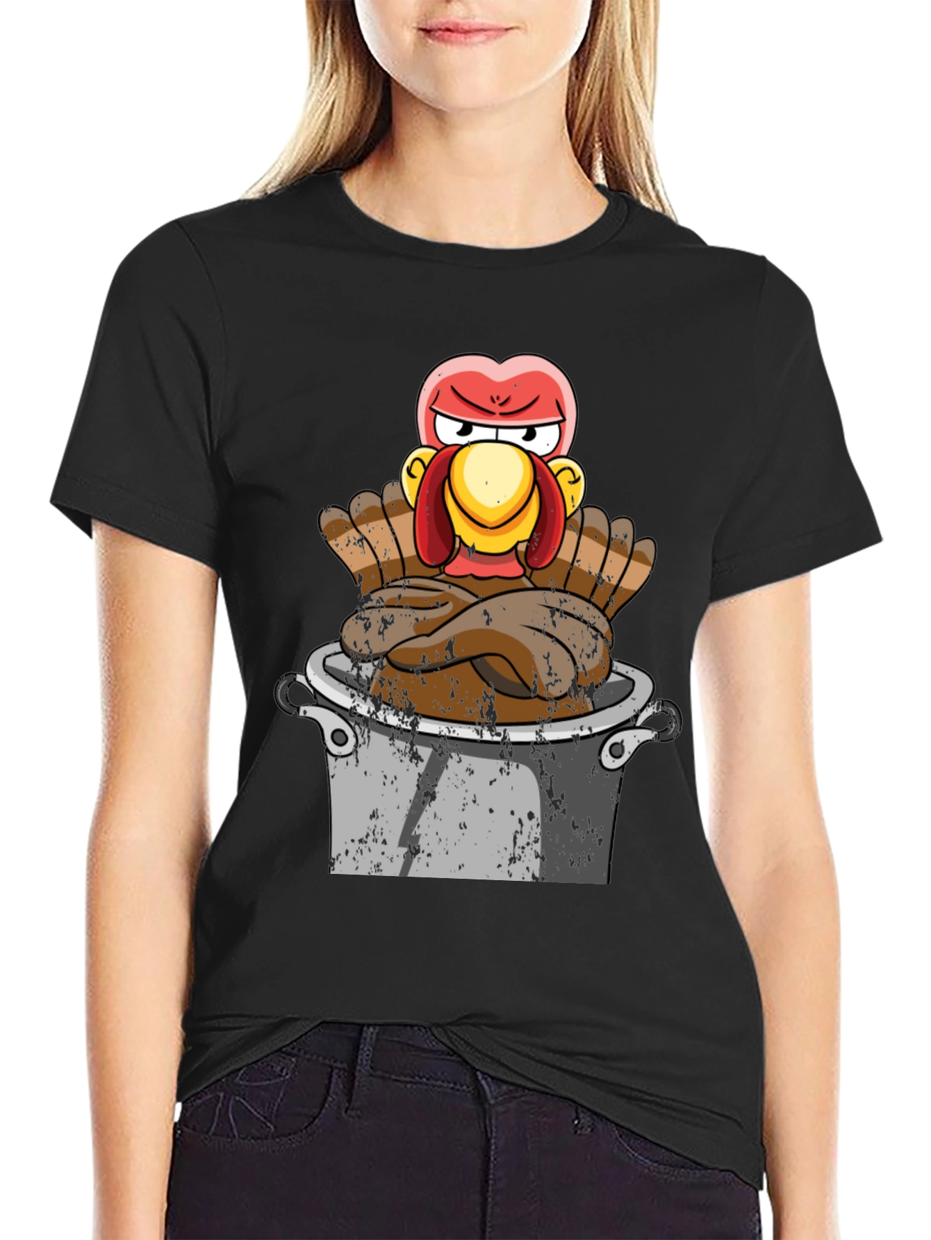 Black Funny Turkey in Pot T-Shirt - Thanksgiving Humor view 2
