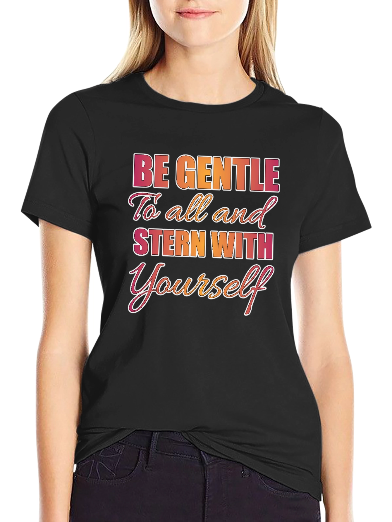 Black Be Gentle To All Graphic T-Shirt view 2