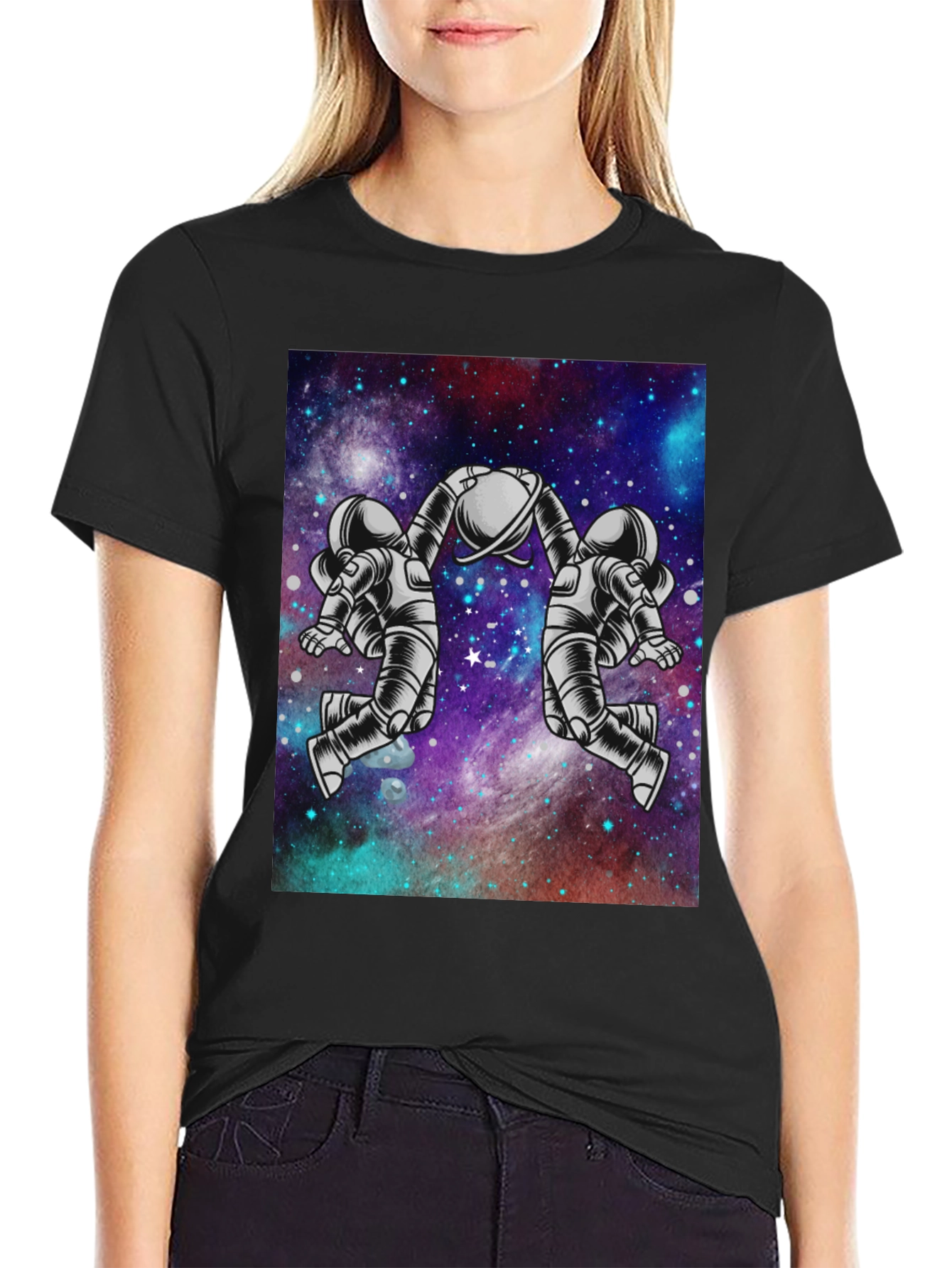 Black Astronaut Galaxy Graphic Tee - Space Design view 2