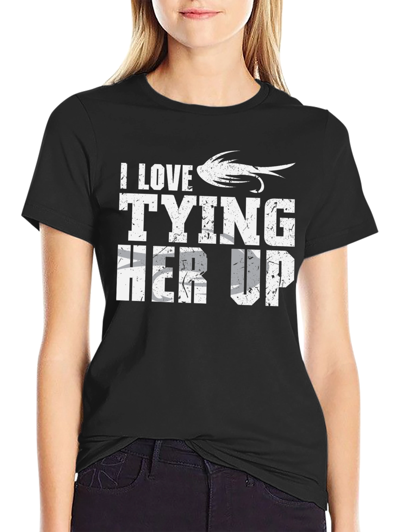 Black I Love Tying Her Up Funny Fishing T-Shirt view 2