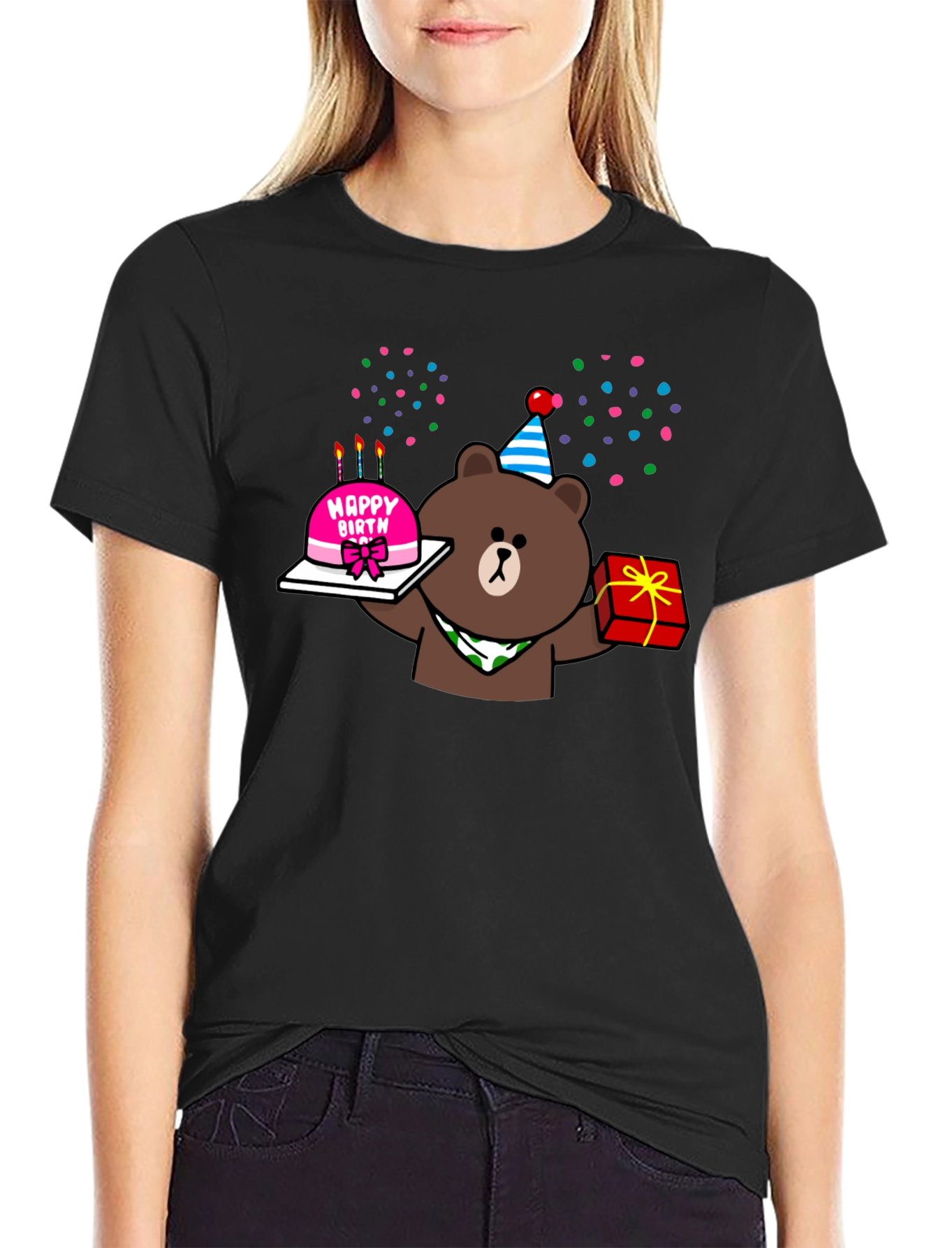 Black Birthday Bear Graphic Tee - Cute Party Shirt view 2