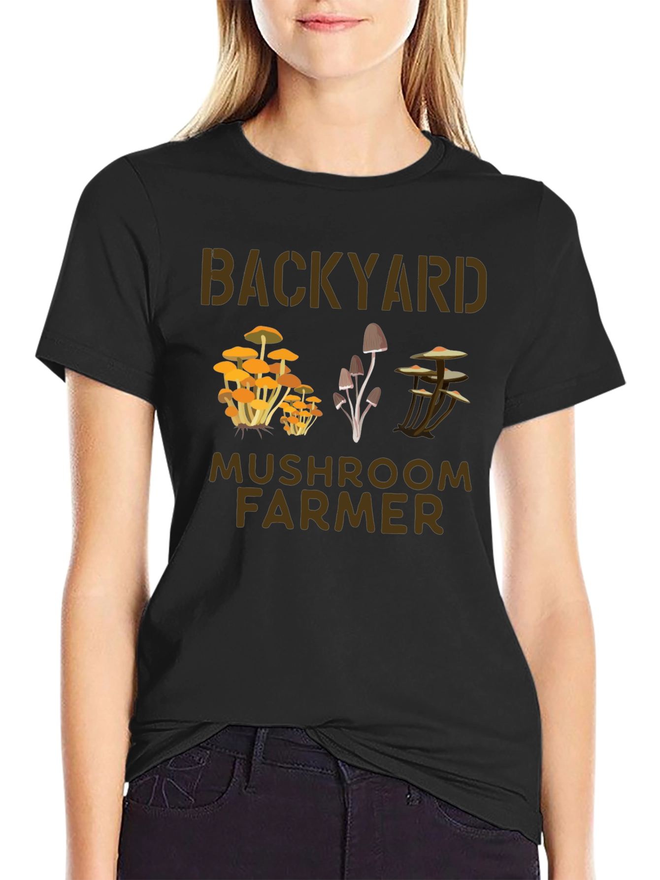 Black Backyard Mushroom Farmer Graphic T-Shirt view 2
