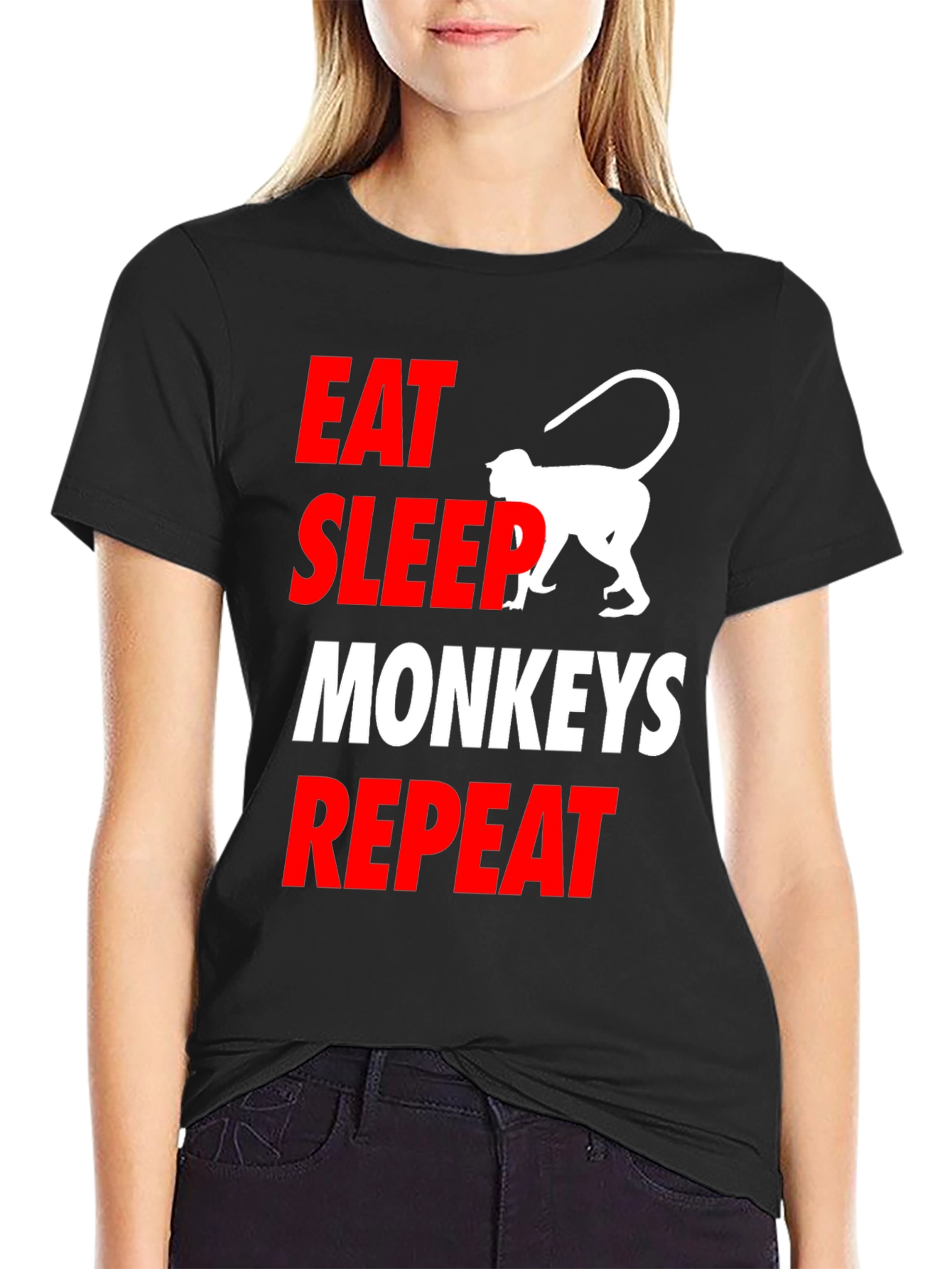 Black Eat Sleep Monkeys Repeat Funny T-Shirt view 2