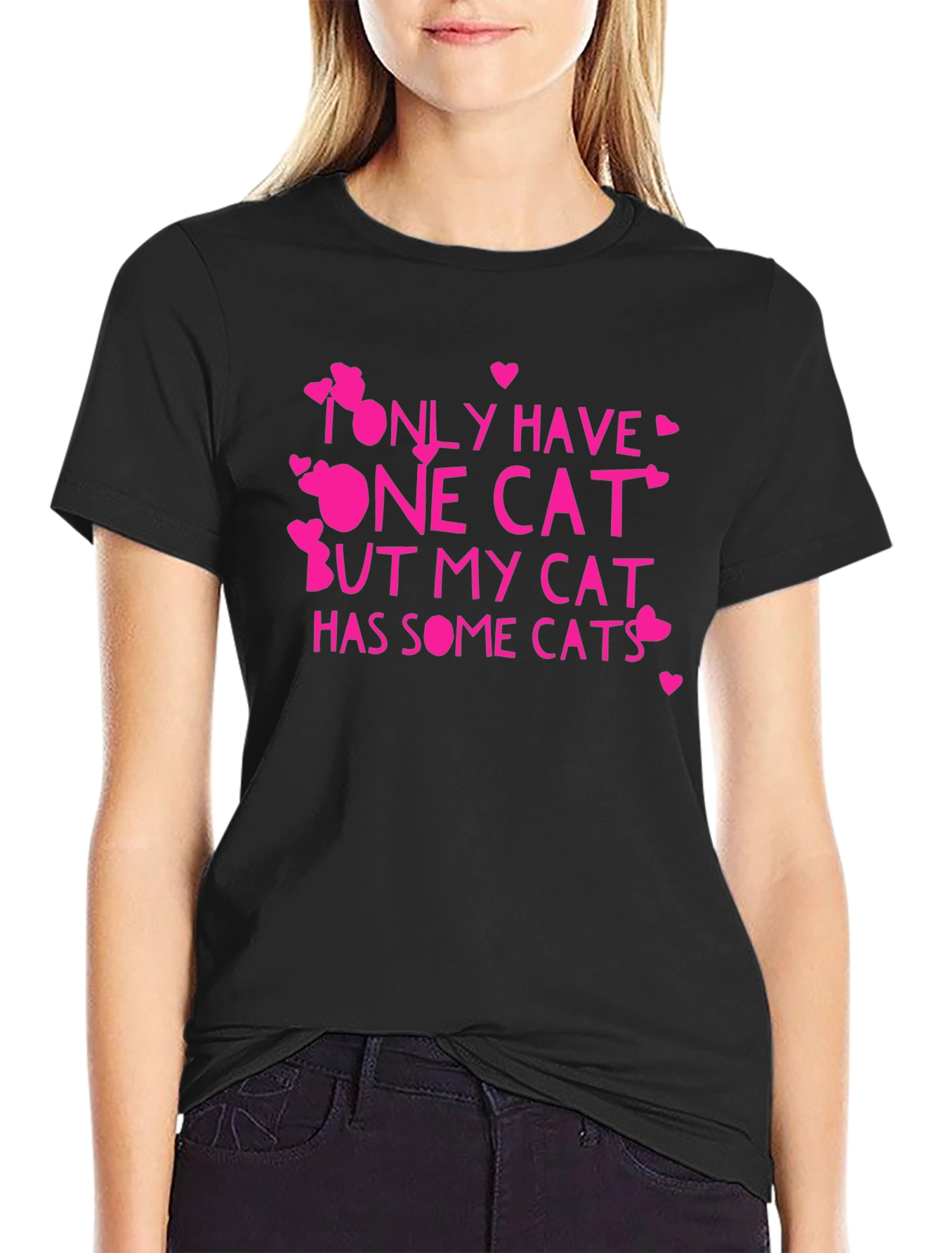 Black Funny Cat Lover T-Shirt - Only Have One Cat Tee view 2