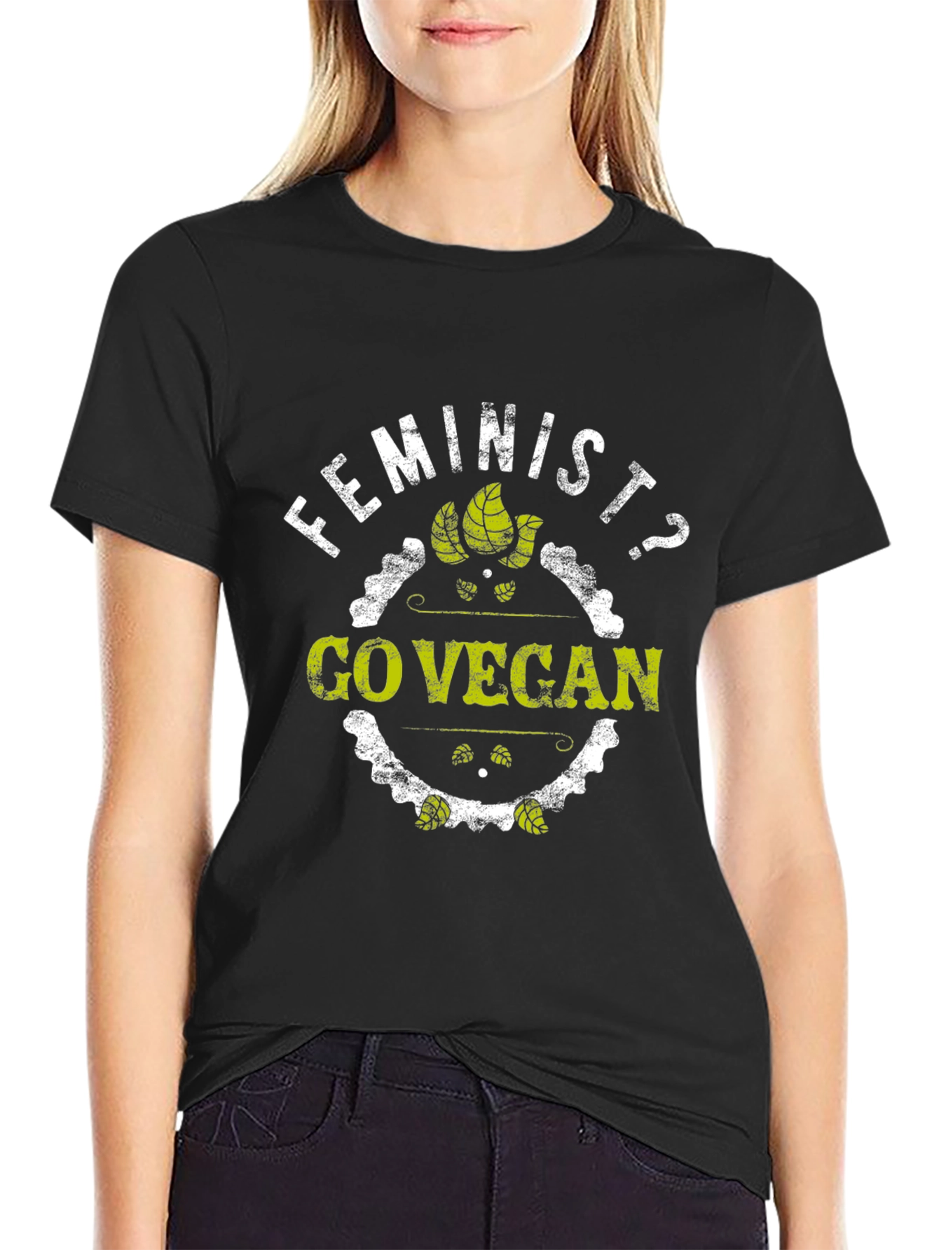 Black Feminist Go Vegan T-Shirt - Black Graphic Tee view 2