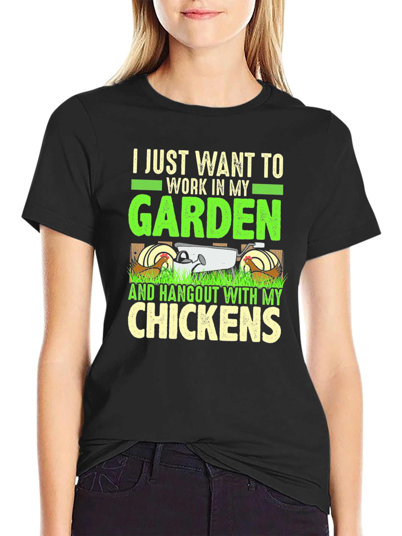 Black Garden and Chickens Graphic T-Shirt view 2