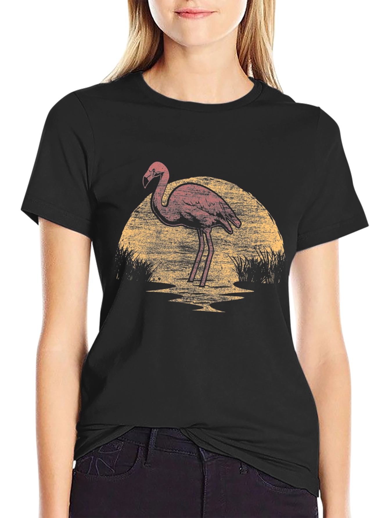 Black Flamingo Sunset Graphic Tee view 2