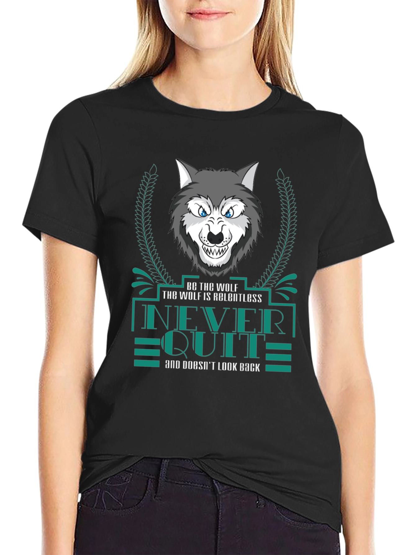 Black Relentless Wolf Graphic Print Men's Black T-Shirt view 2