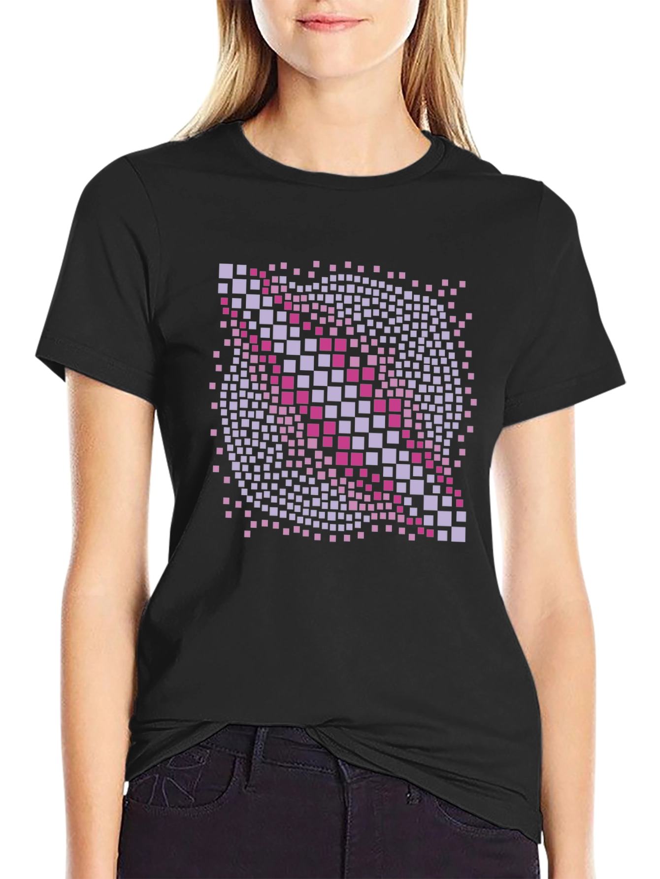 Black Geometric Pixel Art Graphic T-Shirt - Black view 2