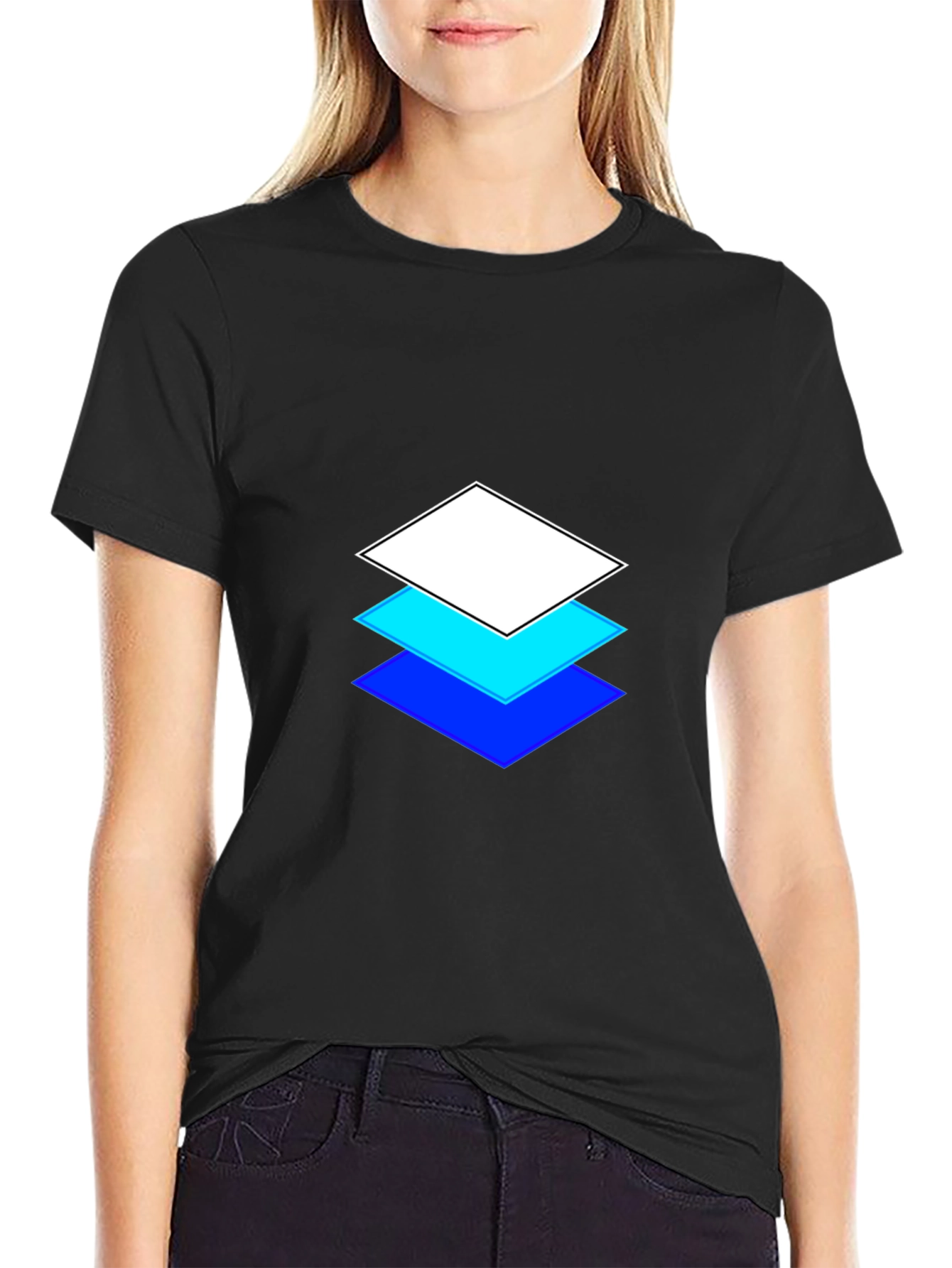 Black Layered Squares Graphic Black T-Shirt view 2