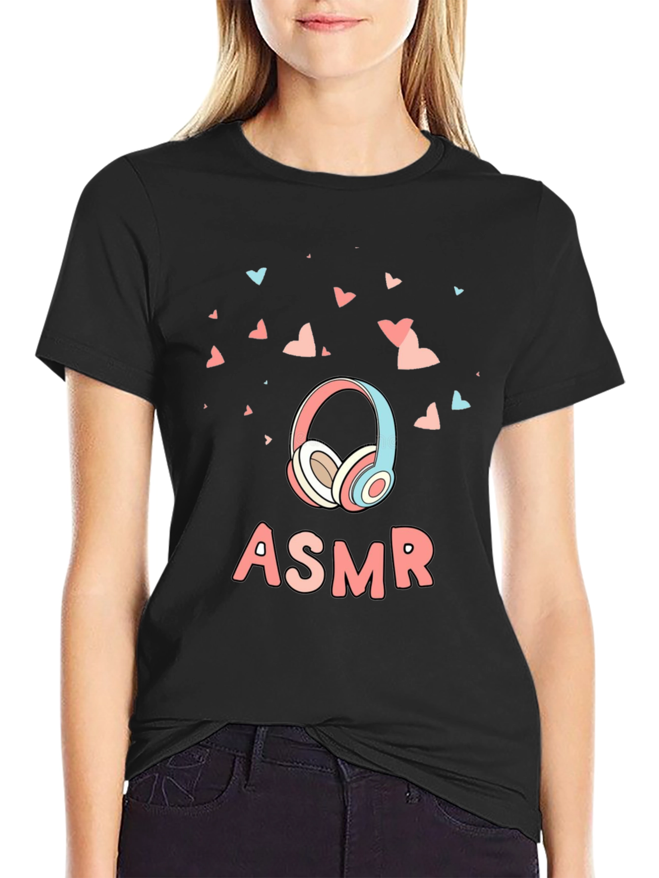 Black ASMR Headphones Graphic Tee - Sensory Relaxation Shirt view 2