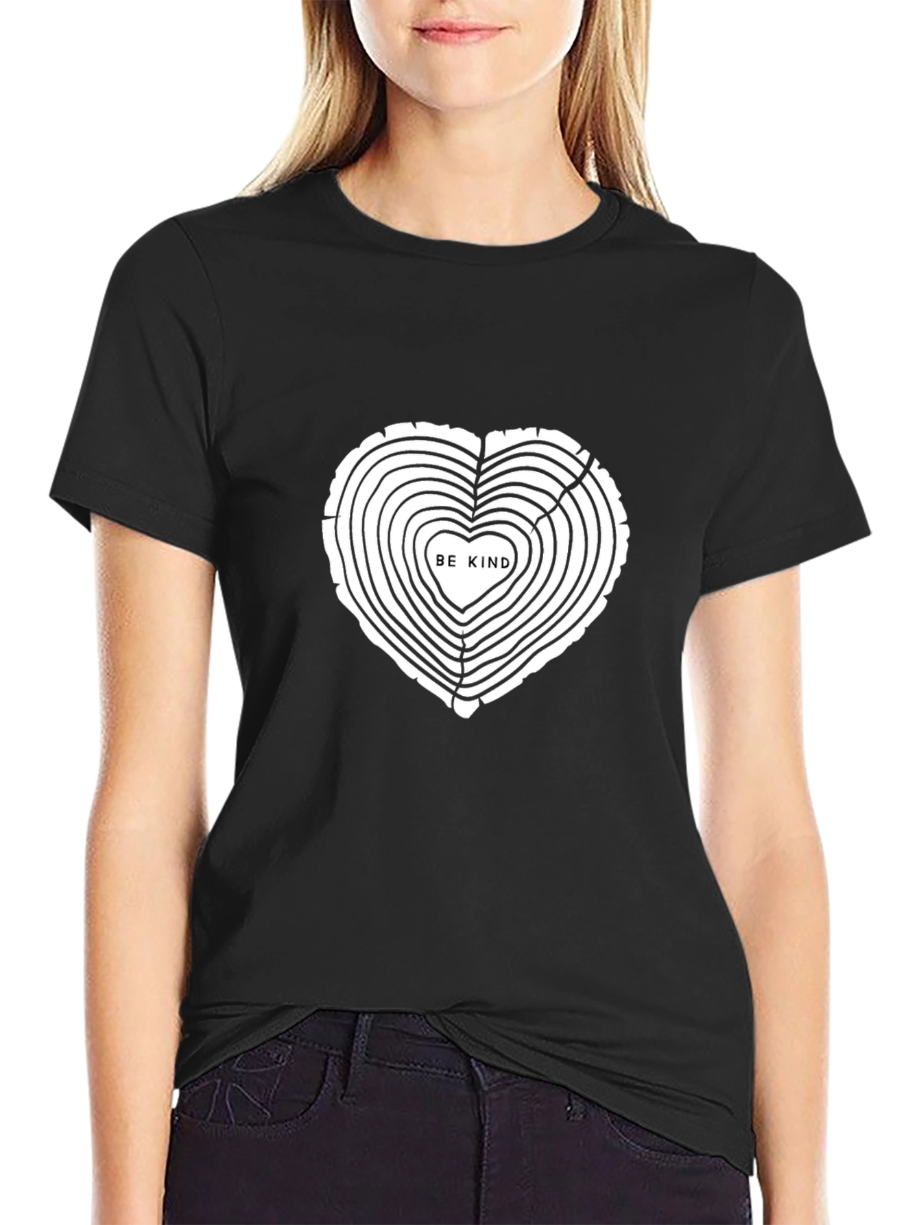 Black Be Kind Heart Tree Ring T-Shirt view 2