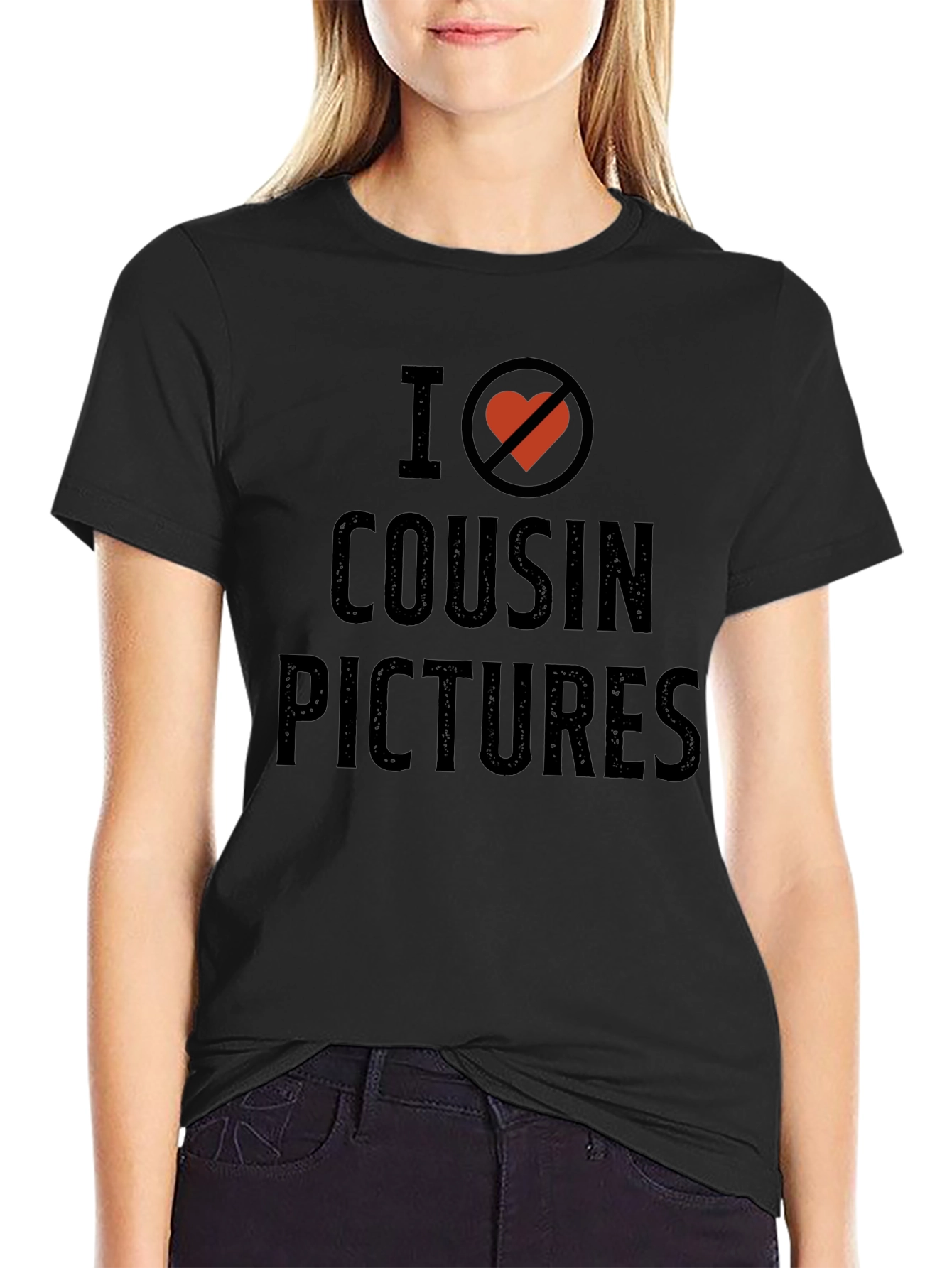 Black I (Heart Crossed Out) Cousin Pictures T-Shirt view 2