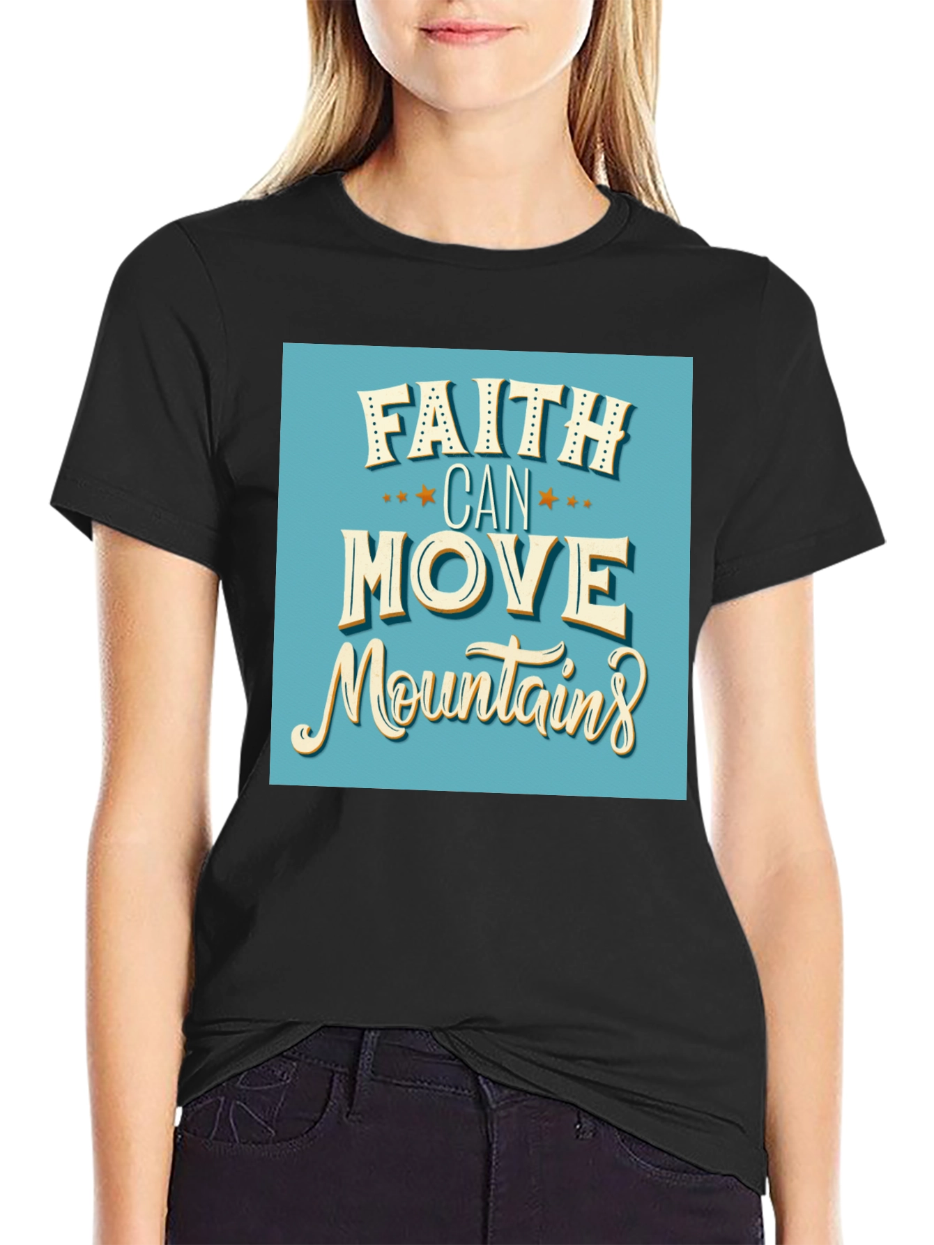 Black Faith Can Move Mountains Graphic Tee view 2